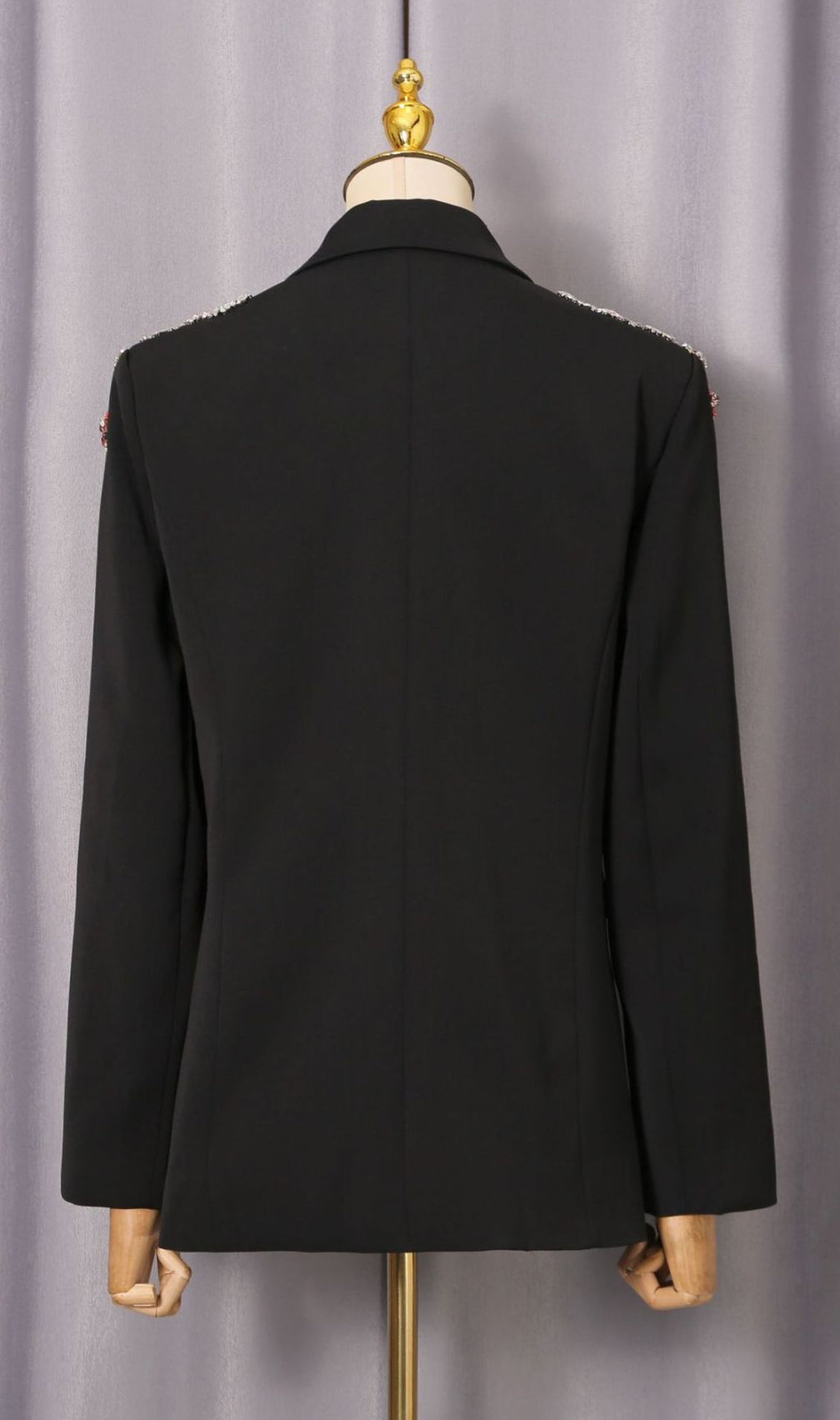 Idoya Diamante Floral Embellished Black Double-Breasted Blazer for Women