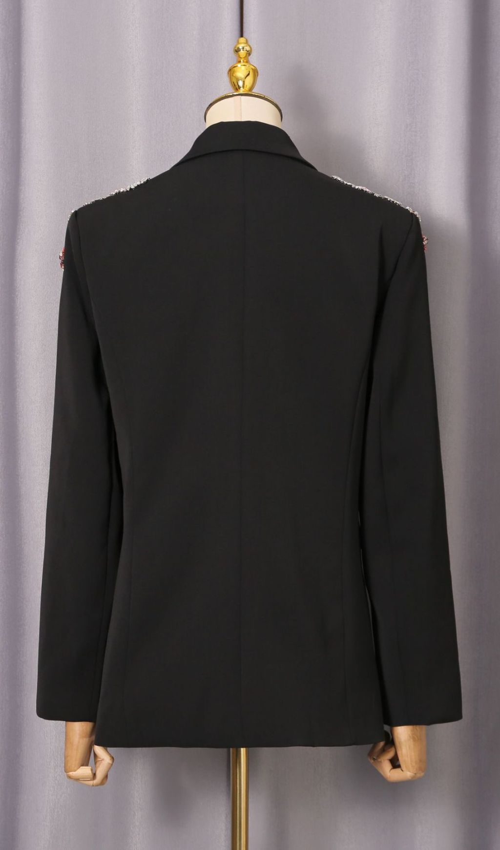 Idoya Diamante Floral Embellished Black Double-Breasted Blazer for Women