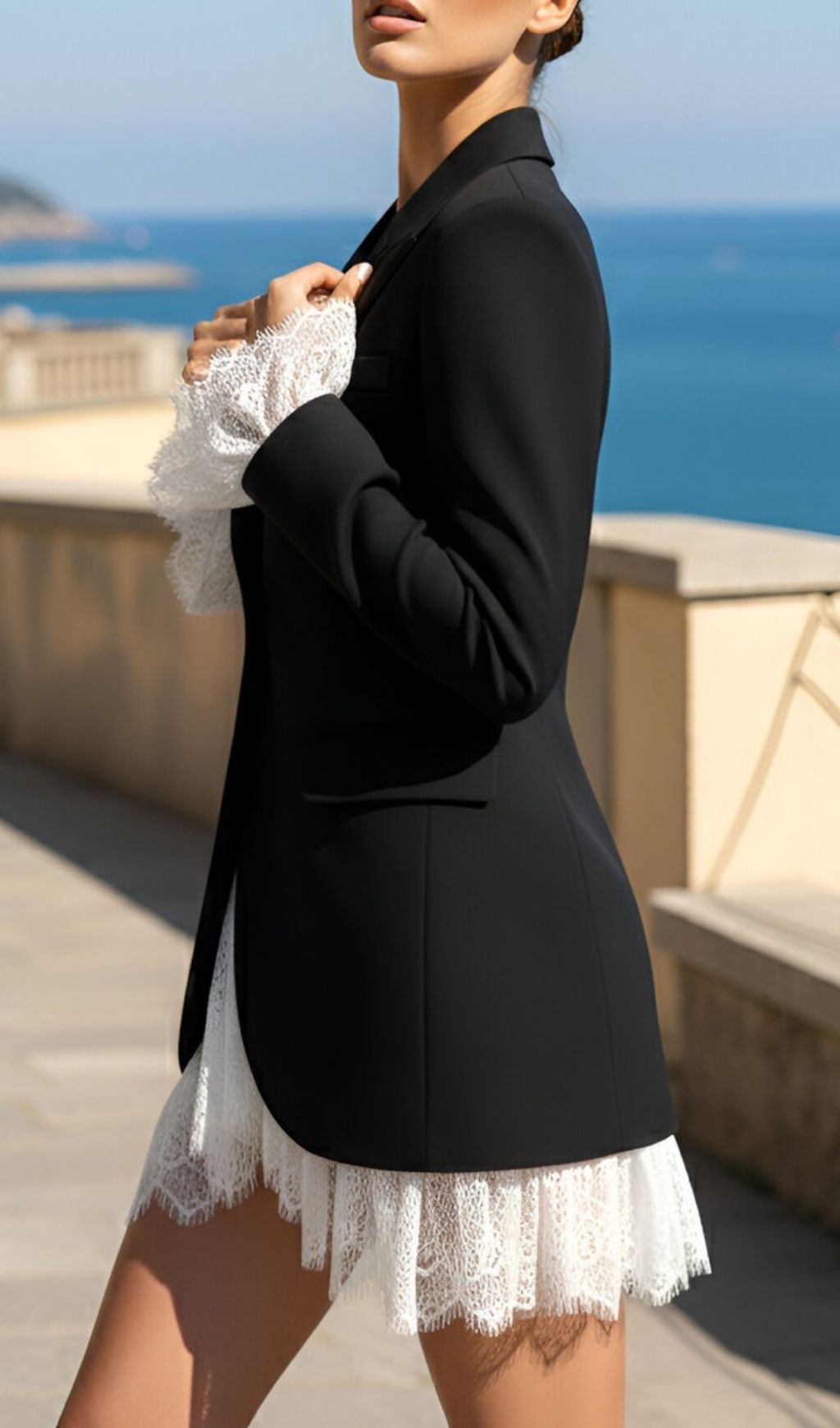 Anitra Elegant Lace-Trim Blazer Dress - Chic Tailored Mini