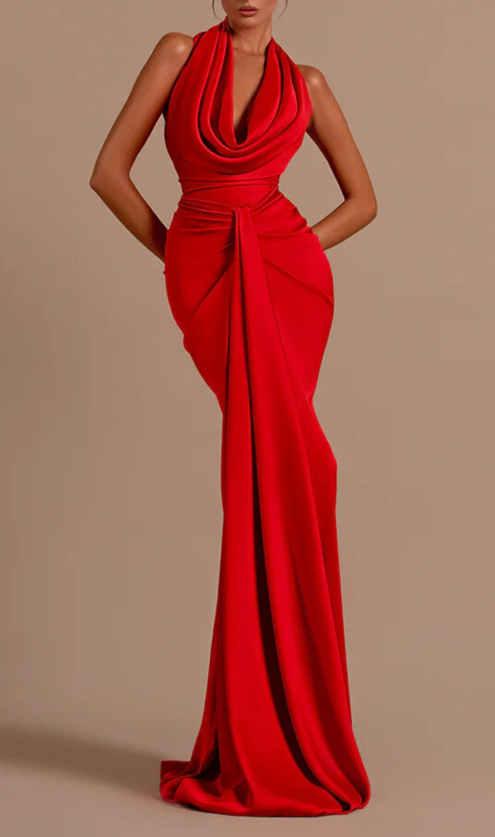 Alexandru Halter Pleats Satin Gown