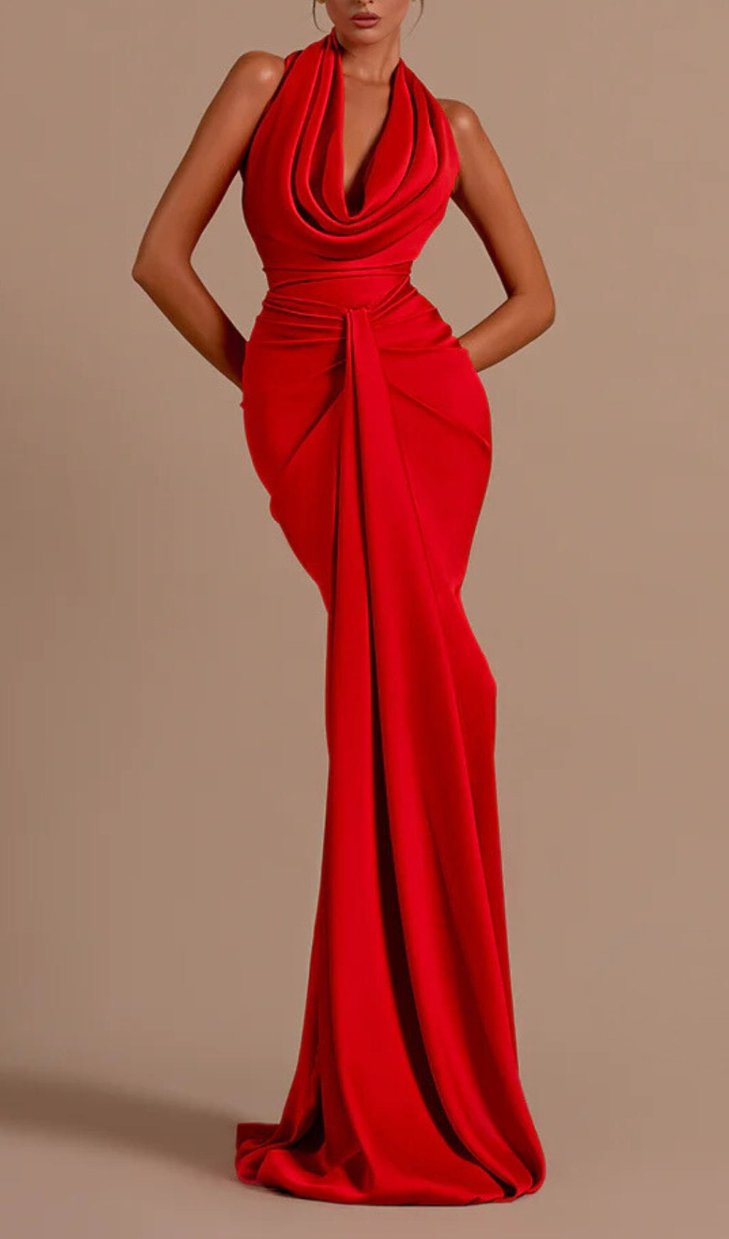 Alexandru Halter Pleats Satin Gown