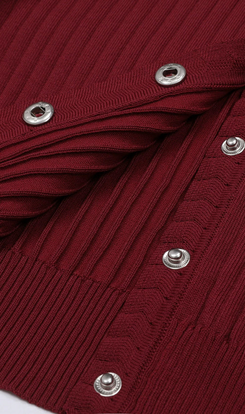 Jackie Wine Ribbed Knit Cardigan & Maxi Dress Set | Women's Elegant Co-ord