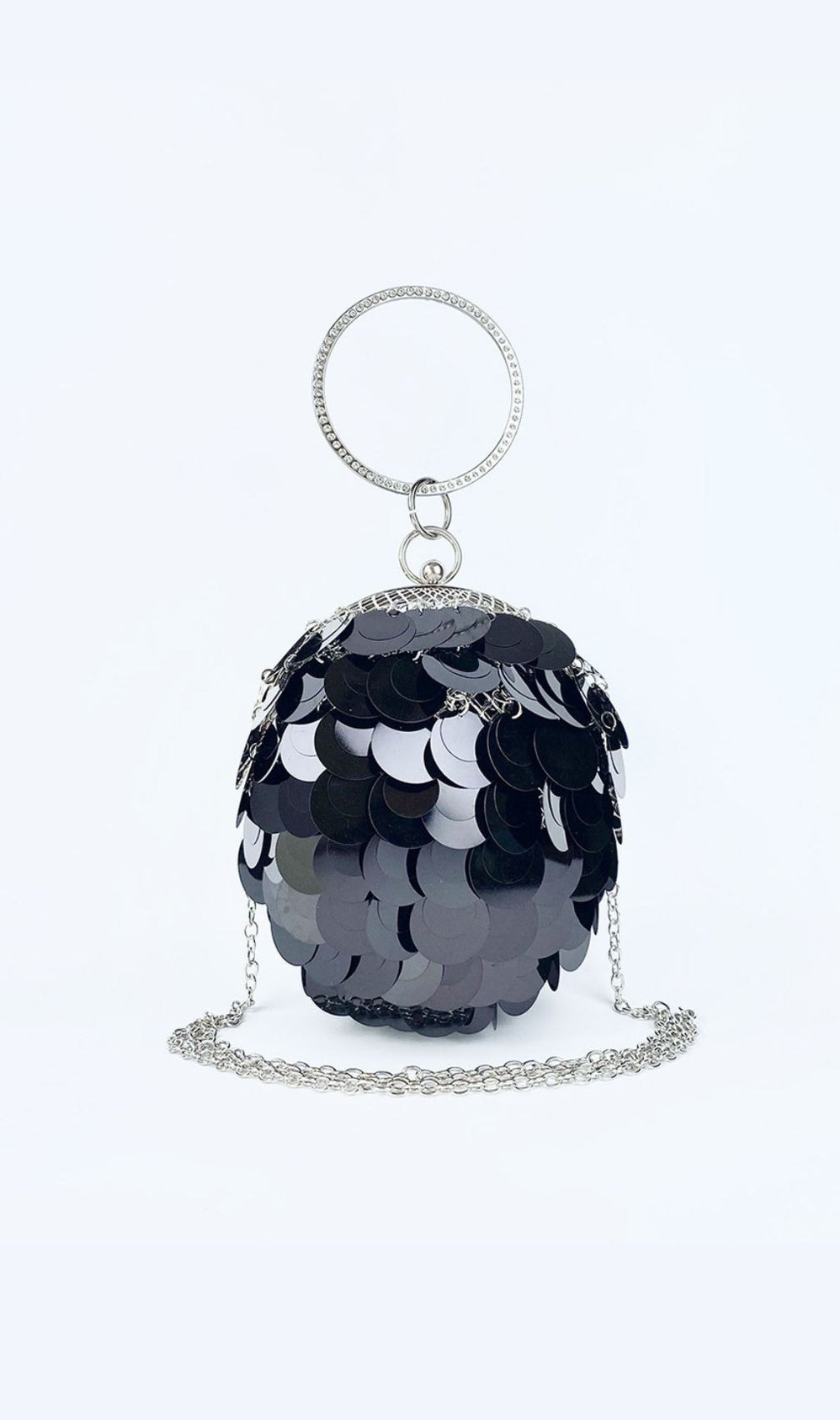 Adaiba Dazzling Black Sequin Ball Clutch - Glamorous Evening Bag with Crystal Handle