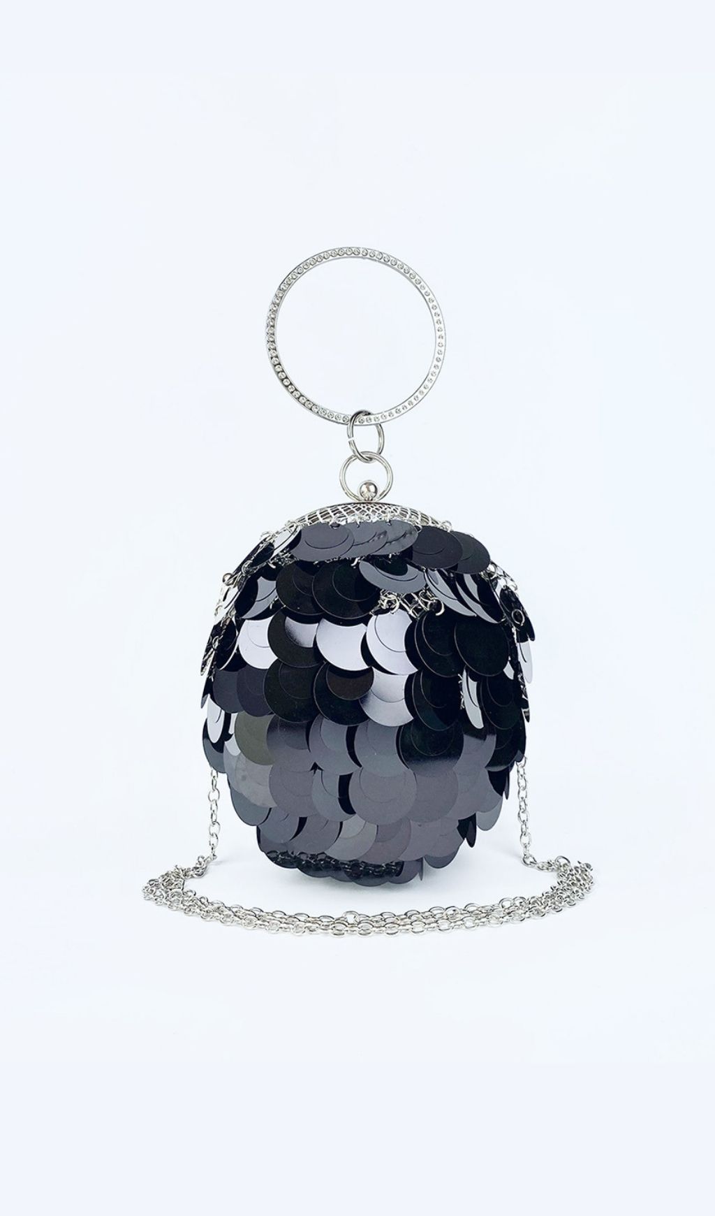 Adaiba Dazzling Black Sequin Ball Clutch - Glamorous Evening Bag with Crystal Handle