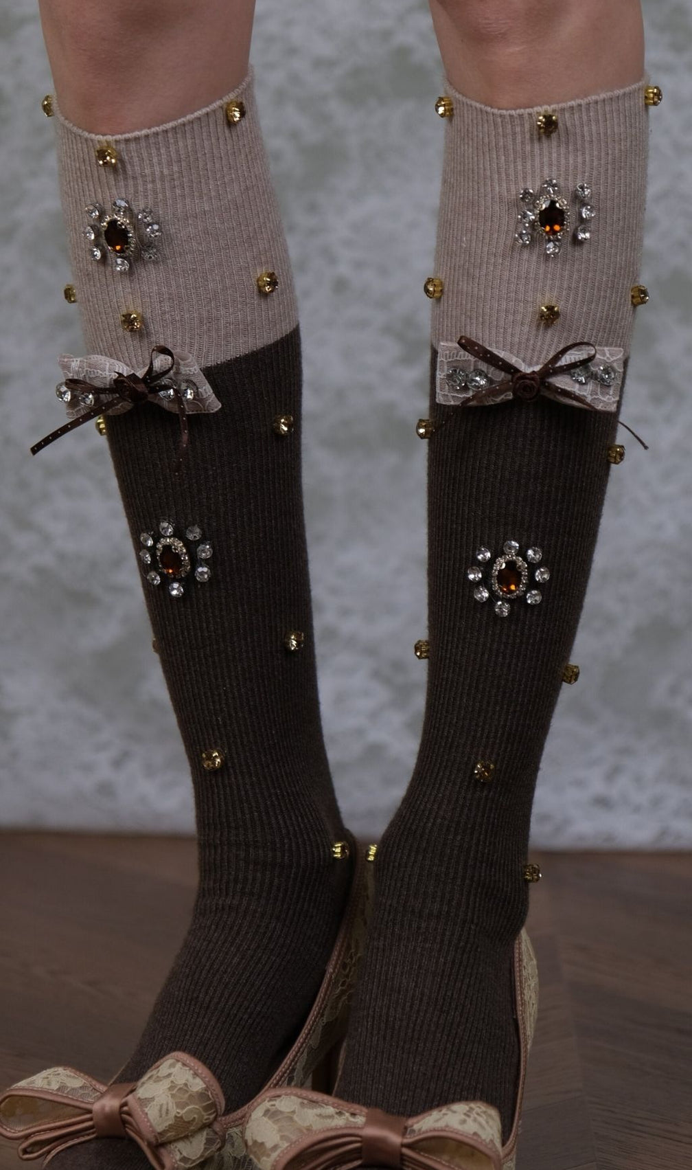 Chic Two-Tone Diamante Bow Stockings for Women