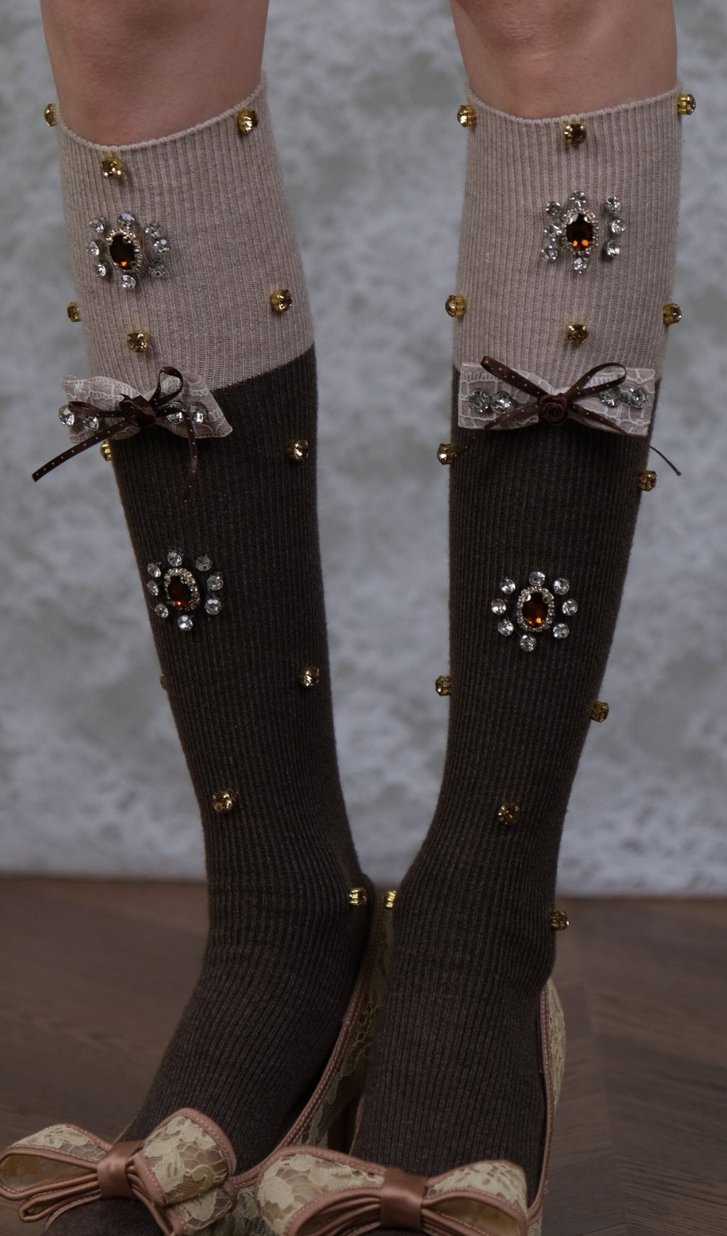 Chic Two-Tone Diamante Bow Stockings for Women