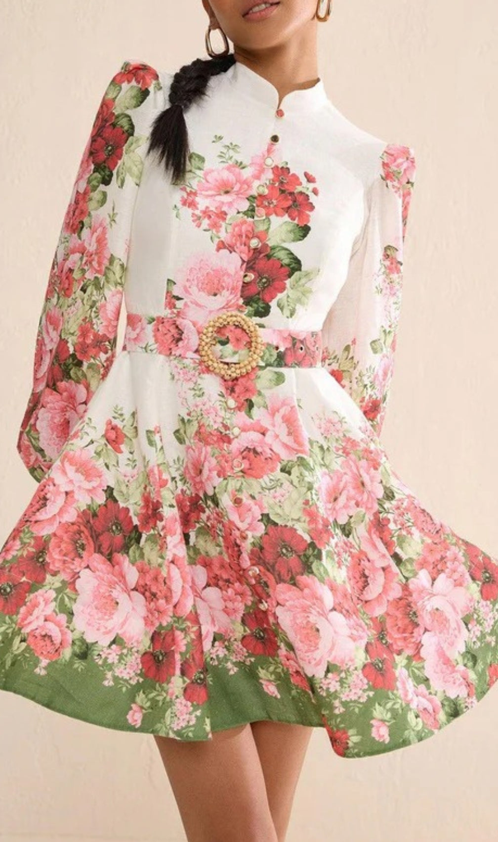 Branwen Floral Mandarin Collar Mini Dress