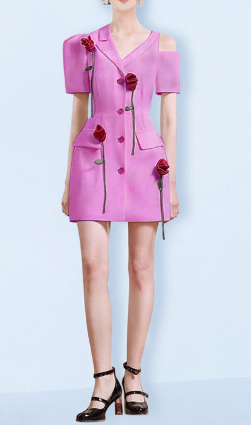 Rose-Embellished Asymmetric Jacket Dress In Pink