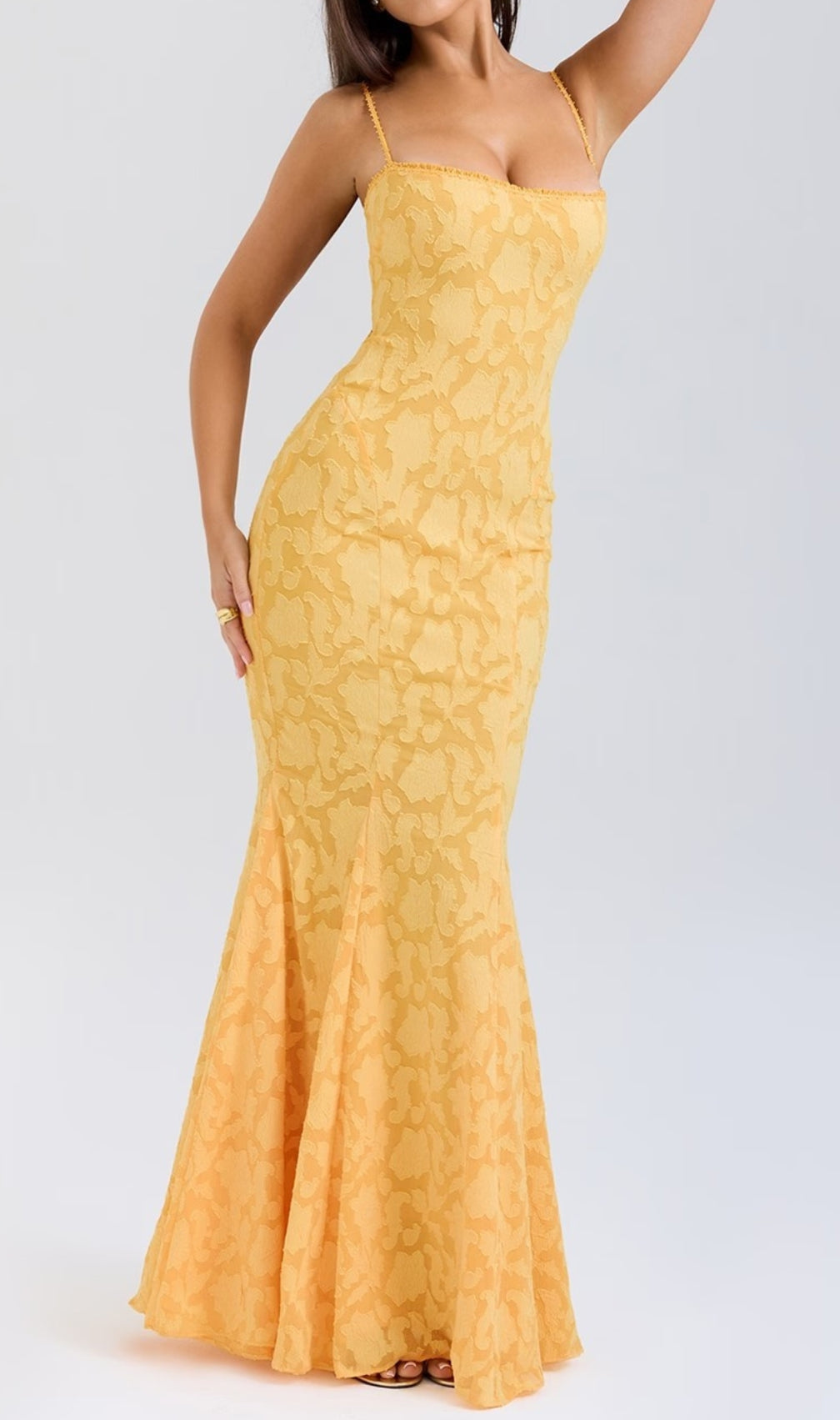 Cili Yellow Lace-Up Fishtail Maxi Dress