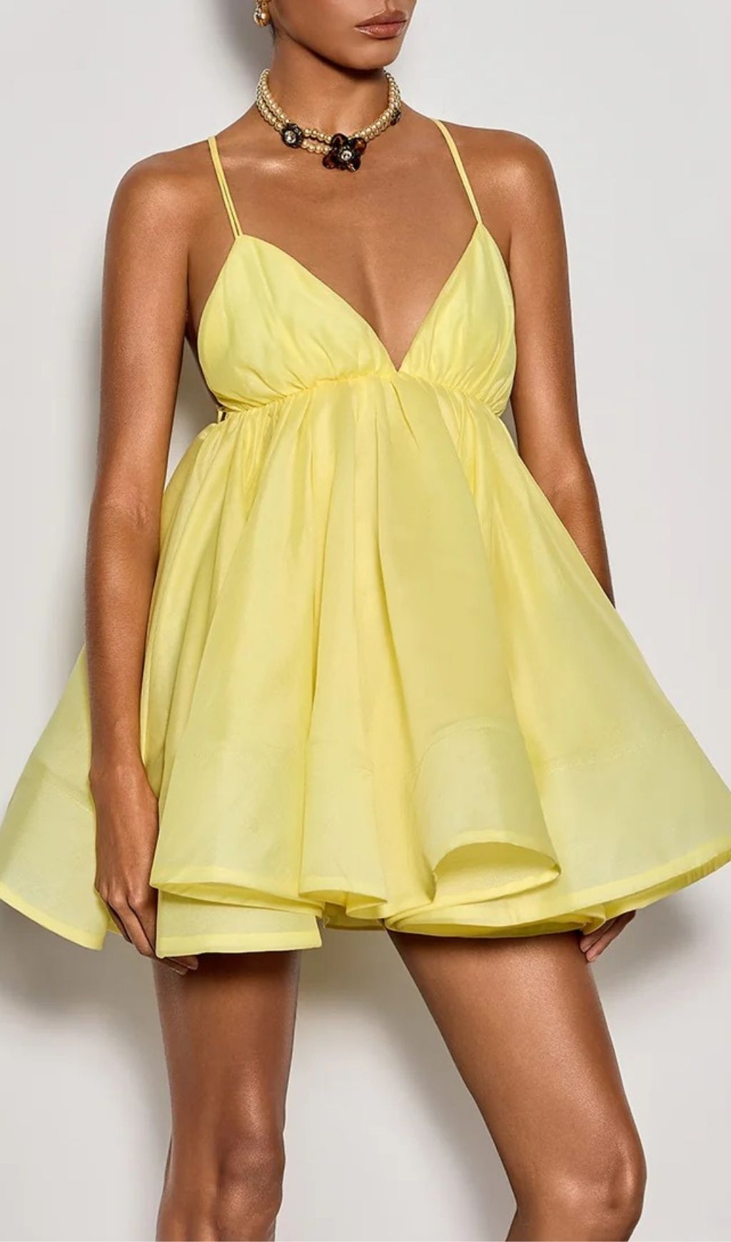 Custodia Chic Sunshine Yellow Spaghetti Strap Flare Mini Dress