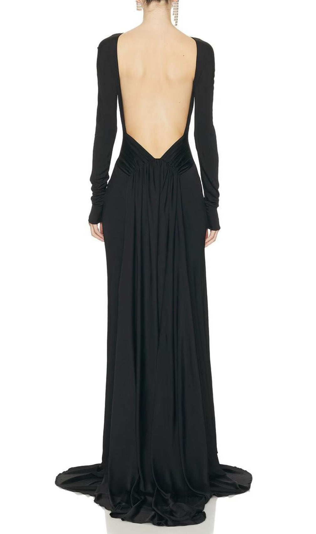 Iiona Black Backless Long Sleeve Maxi Dress: Dramatic & Elegant Evening Gown