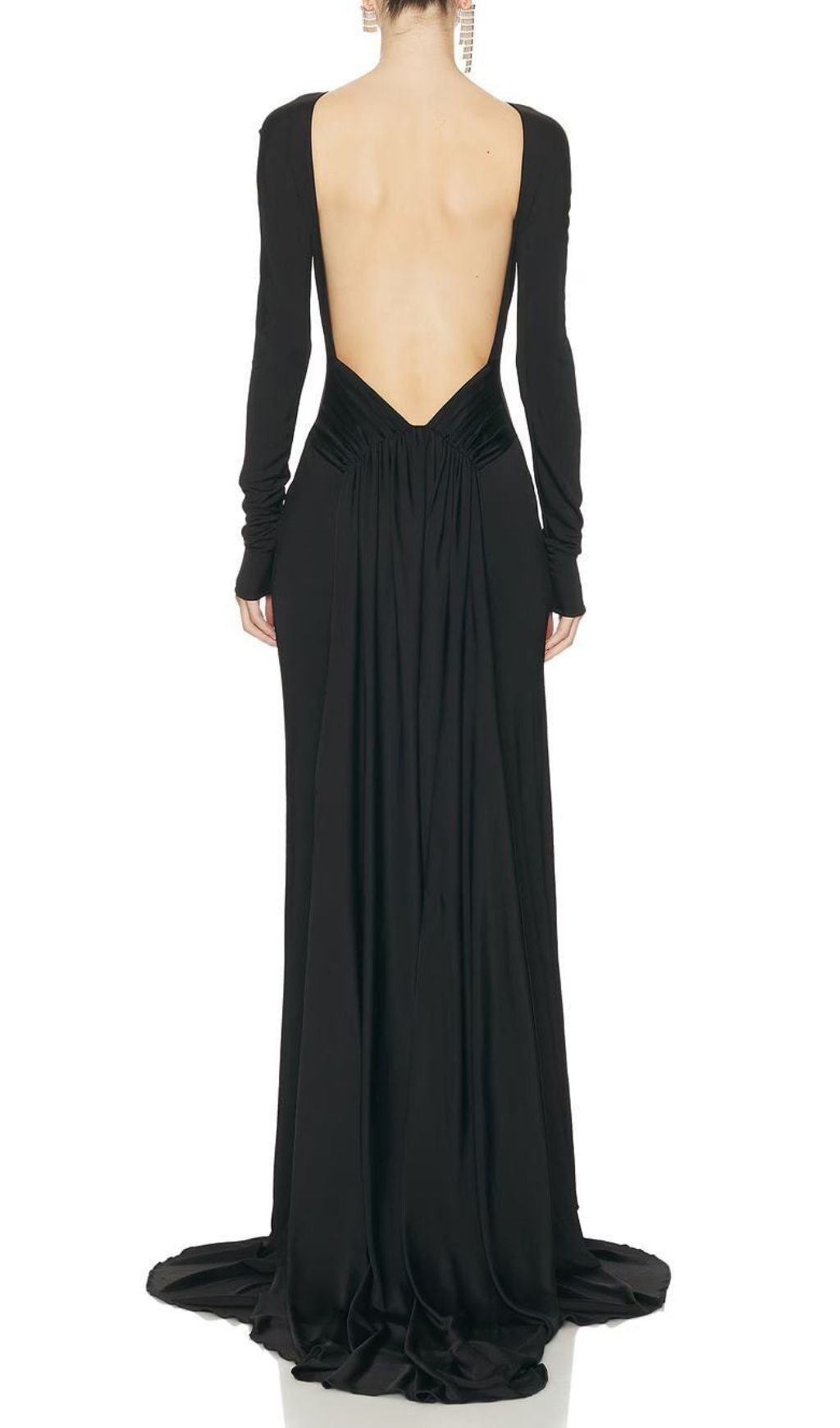 Iiona Black Backless Long Sleeve Maxi Dress: Dramatic & Elegant Evening Gown