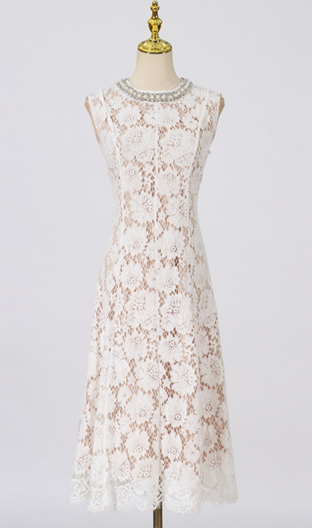 Fine Lace Pearl Midi Dress