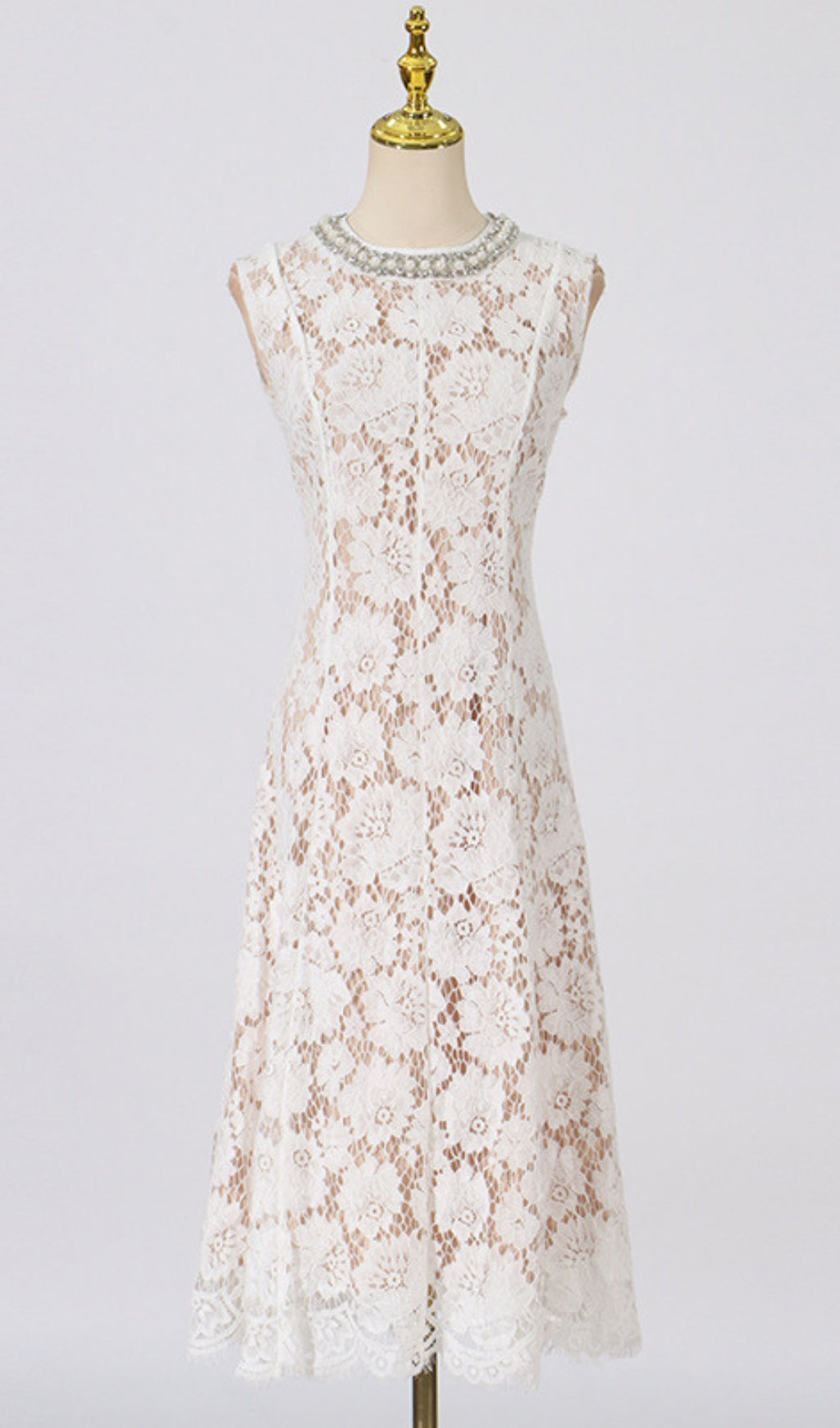 Fine Lace Pearl Midi Dress
