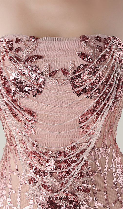 Ikuye Rose Gold Sequin Strapless Mermaid Gown - Gala & Prom Maxi Dress