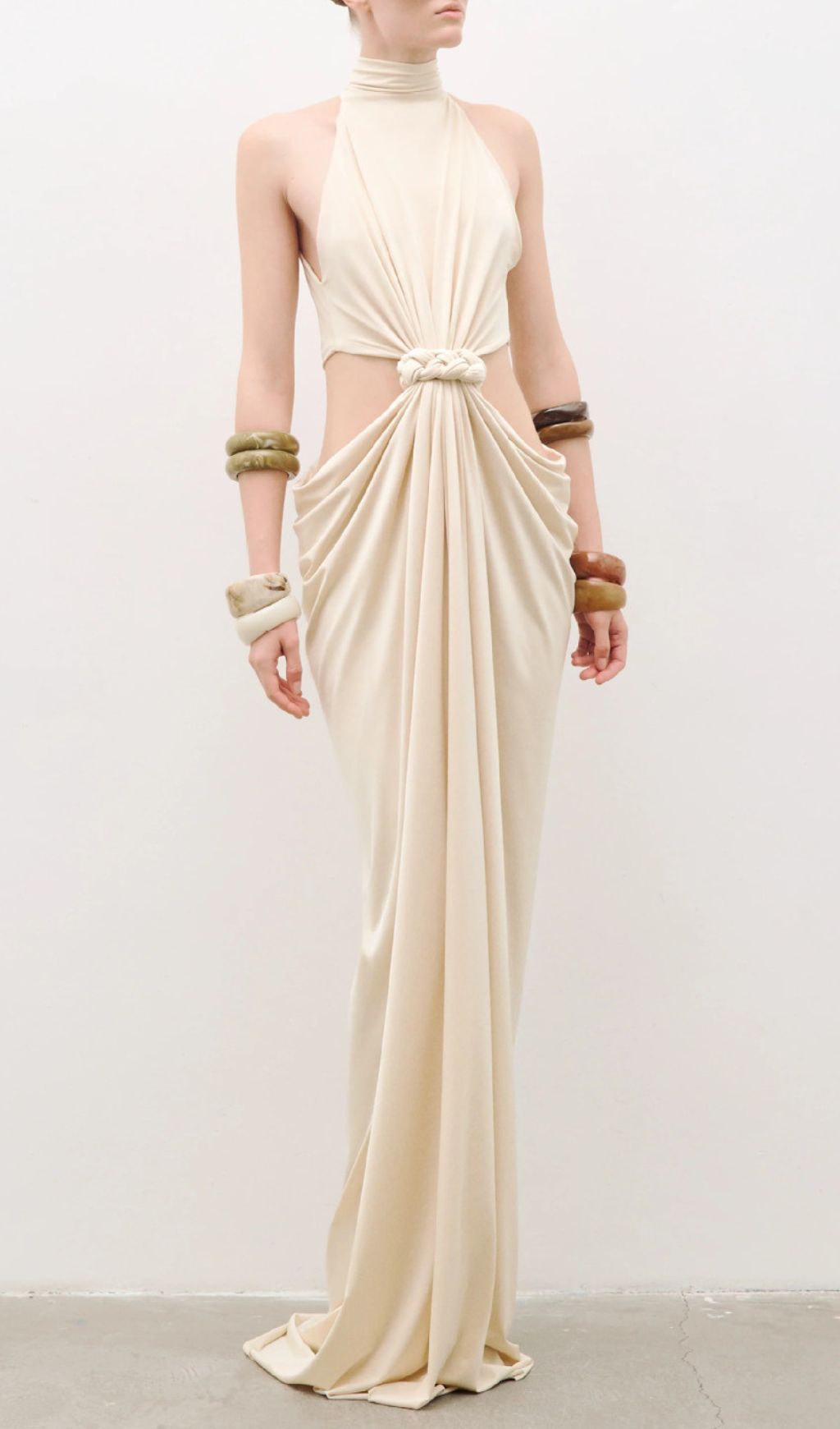 Jayme Halter Cutout Maxi Dress - Elegant Draped Knot Detail