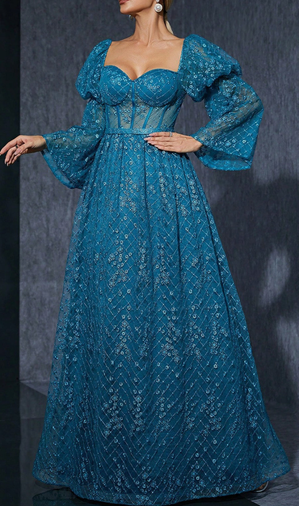 Dita Blue Corset Floral Embroidery Maxi Dress