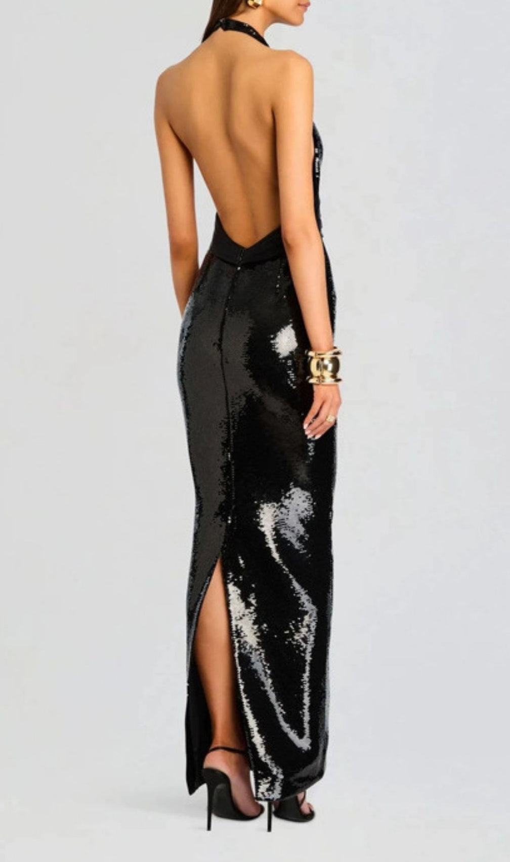 Keva Dazzling Black Sequin Halter Maxi Dress | Red Carpet Glamour Gown