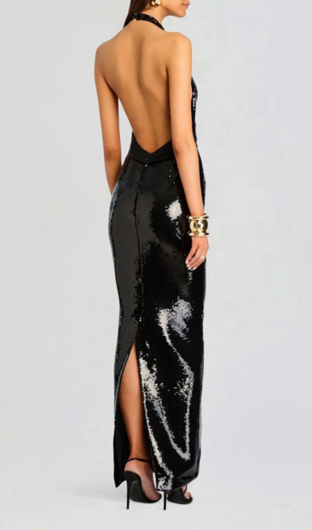 Keva Dazzling Black Sequin Halter Maxi Dress | Red Carpet Glamour Gown