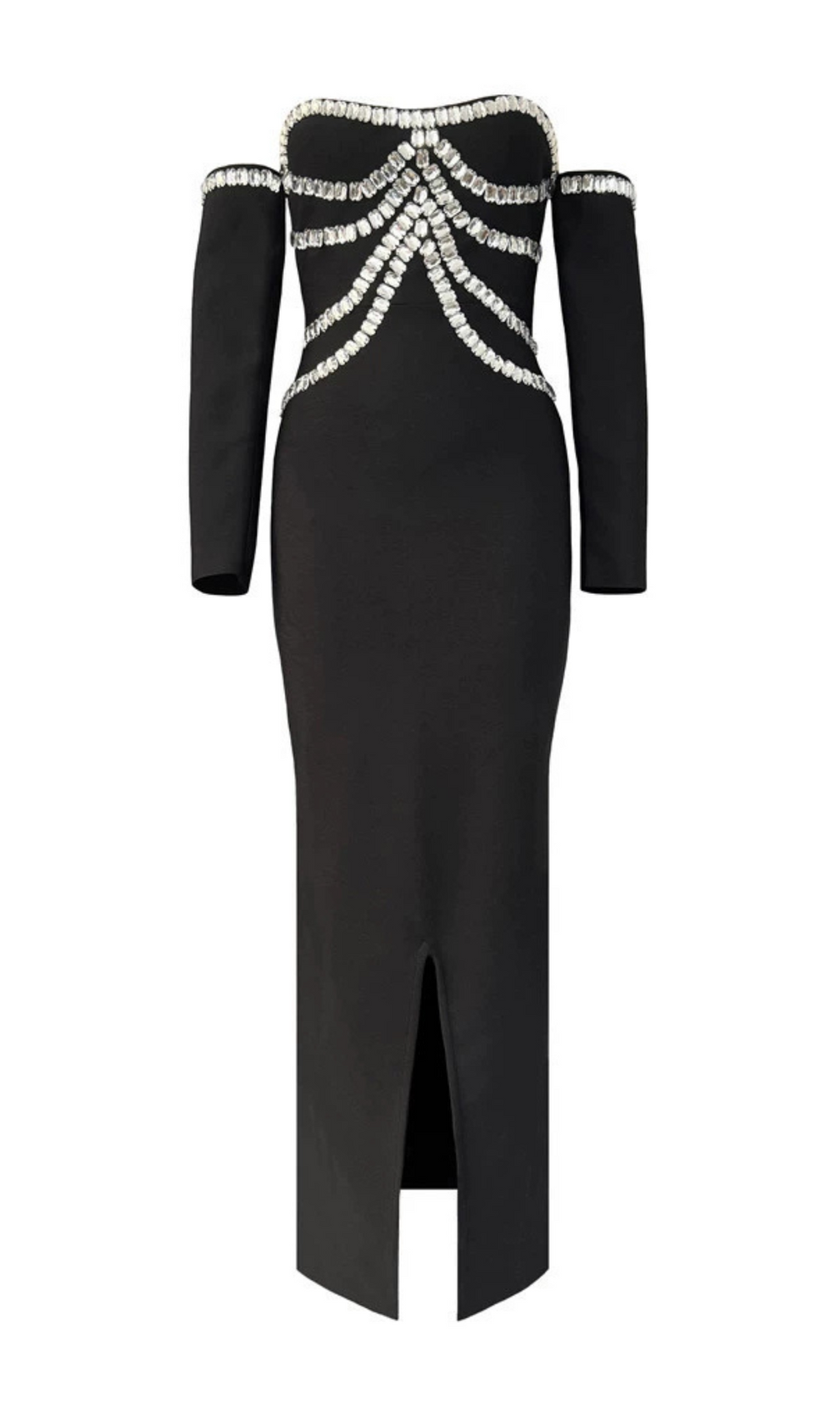 Gandhi Black Rhinestone Off-Shoulder Maxi Dress