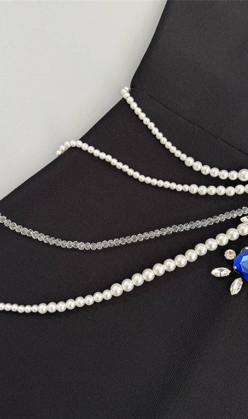 Janae Black Diamante Embellished Halter Neck Maxi Gown - Luxury Evening Dress