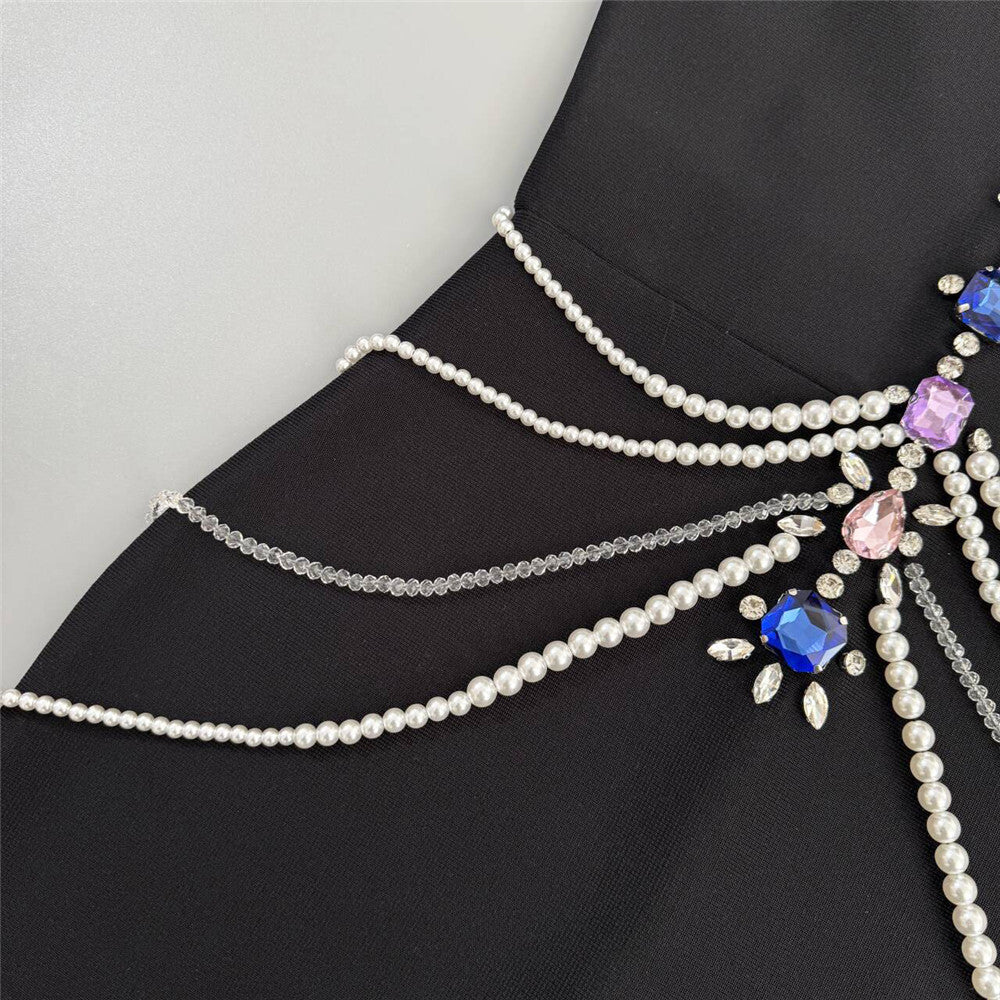 Janae Black Diamante Embellished Halter Neck Maxi Gown - Luxury Evening Dress