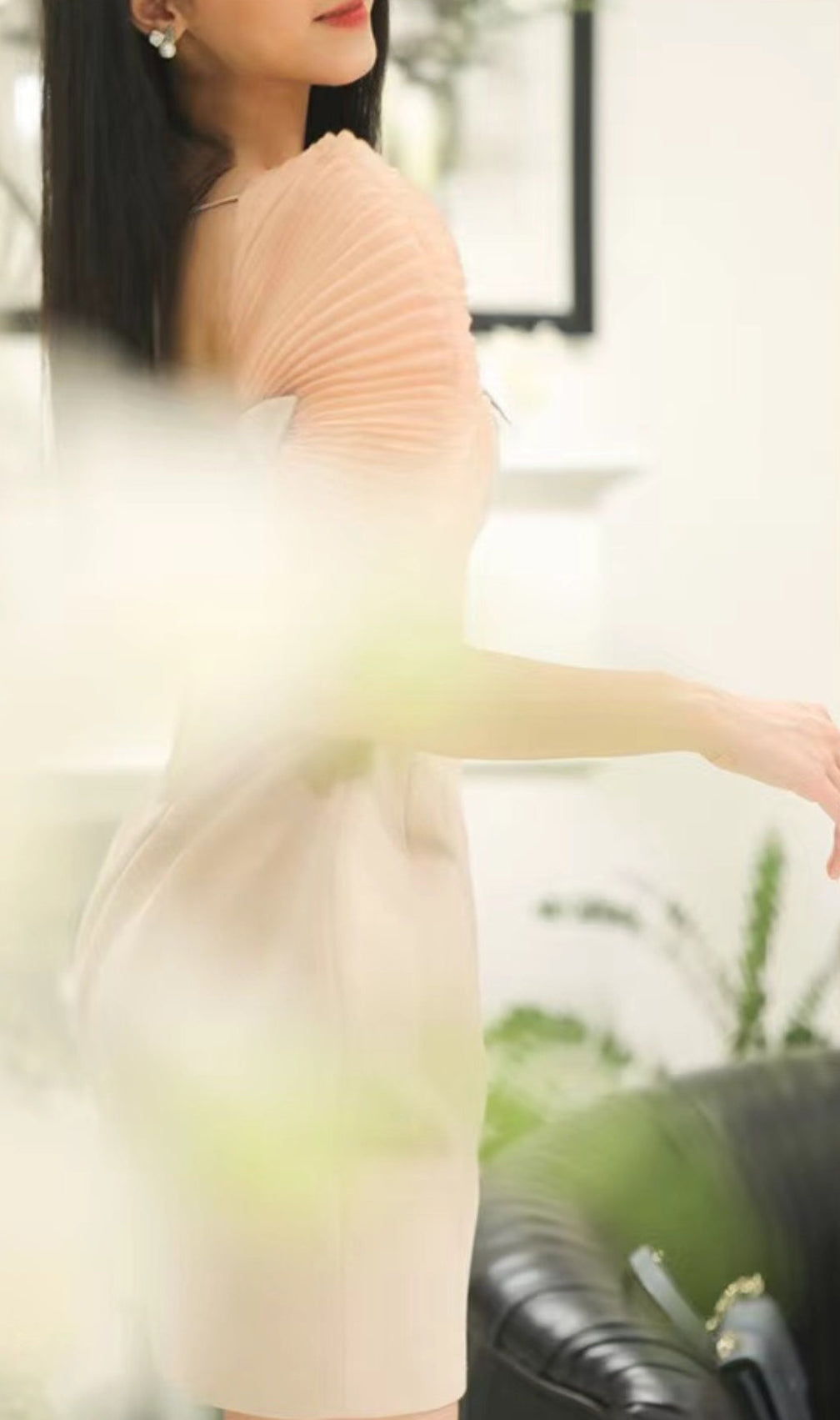 Pleated Shoulder Mini Dress In Pink