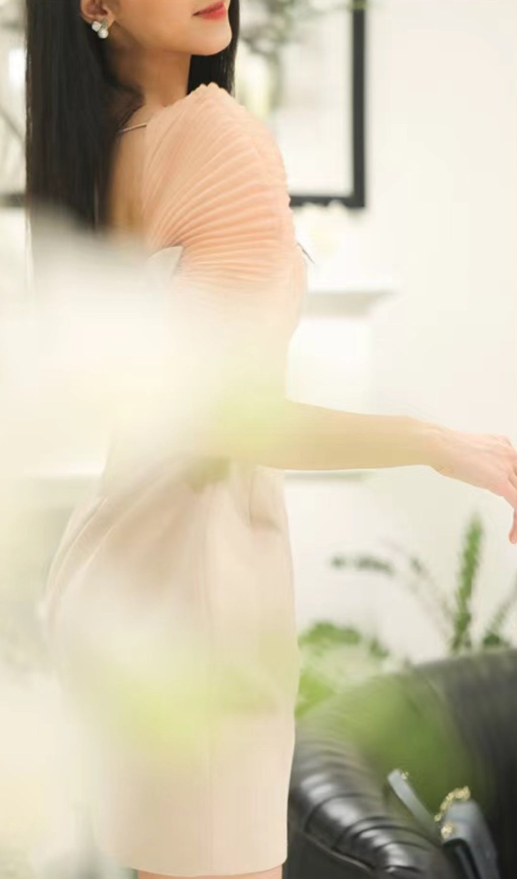 Pleated Shoulder Mini Dress In Pink