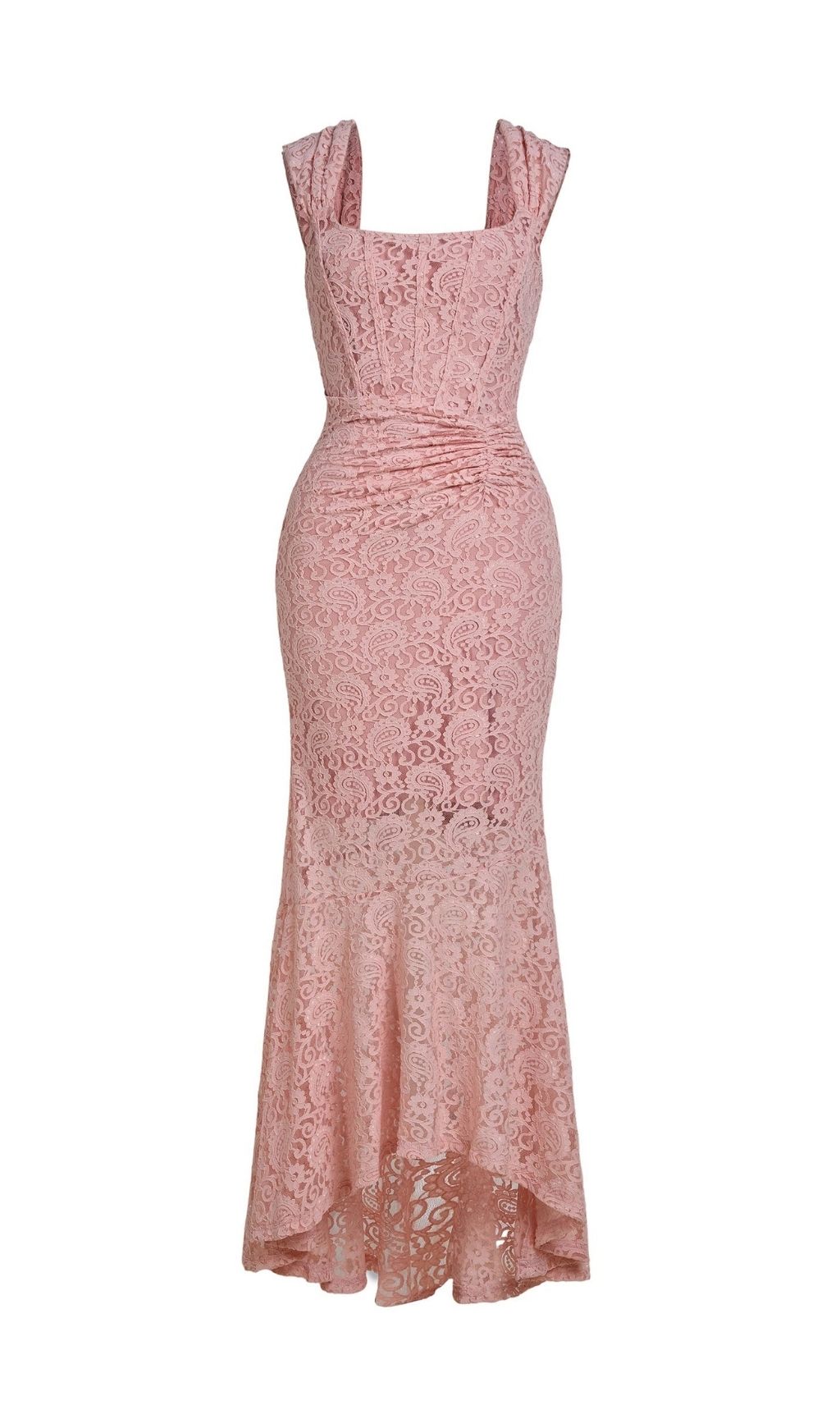 Vivien Lace Gathering Maxi Dress - Pink