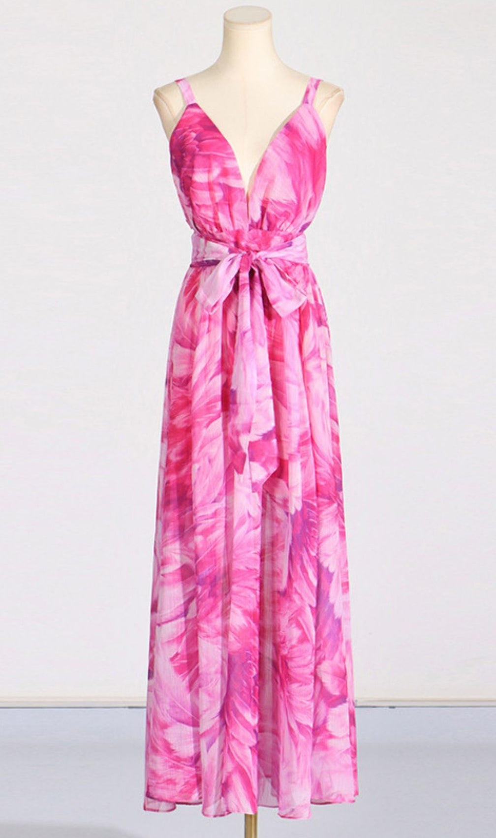 Etana Pink Printed V-Neck Maxi Dress