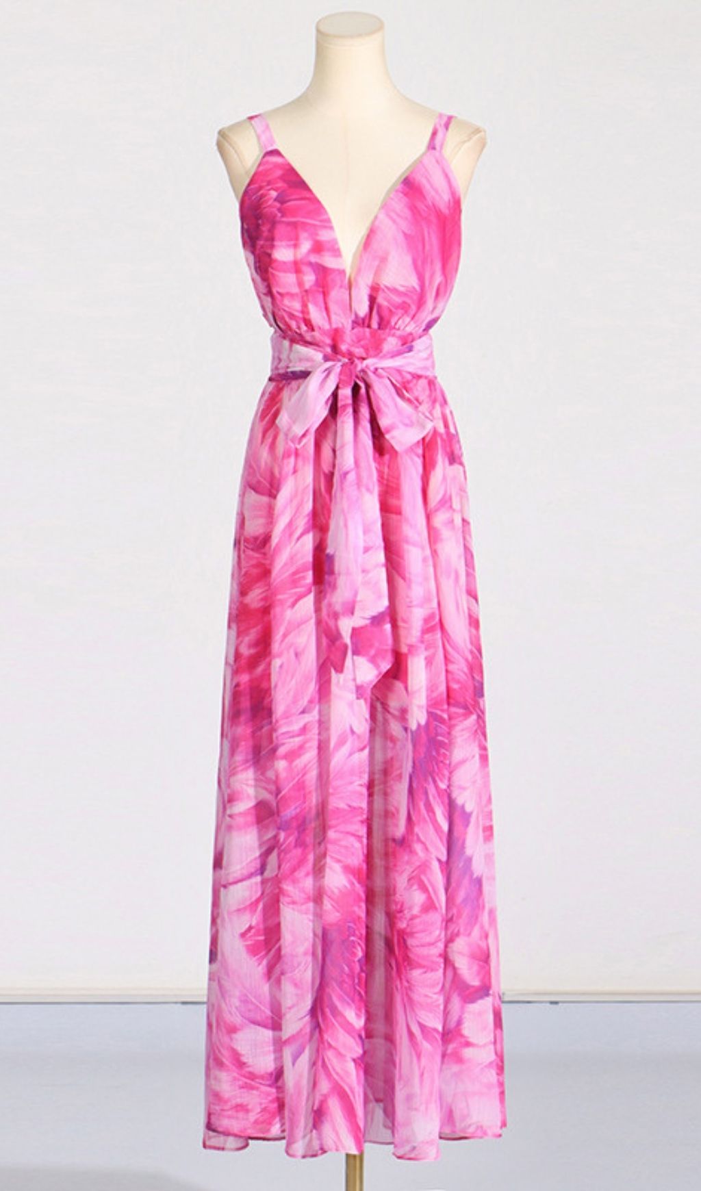 Etana Pink Printed V-Neck Maxi Dress
