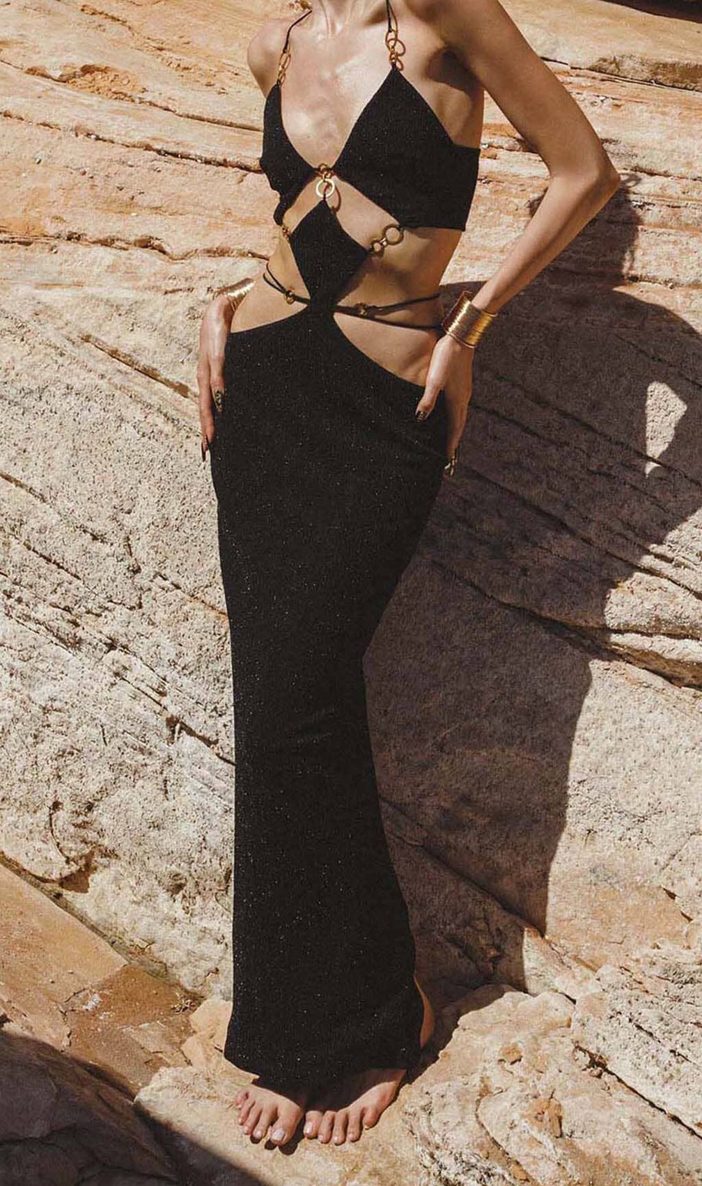 Cutout Chain Maxi Dress In Black