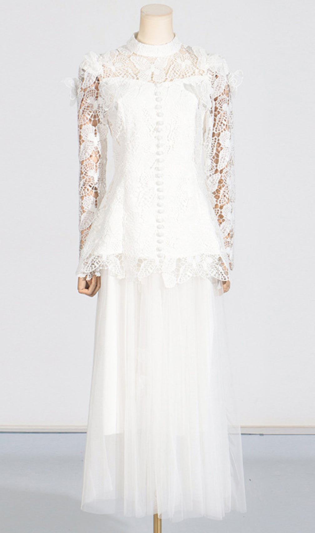 Ceyla Flower Embroidery Mesh Skirt Set