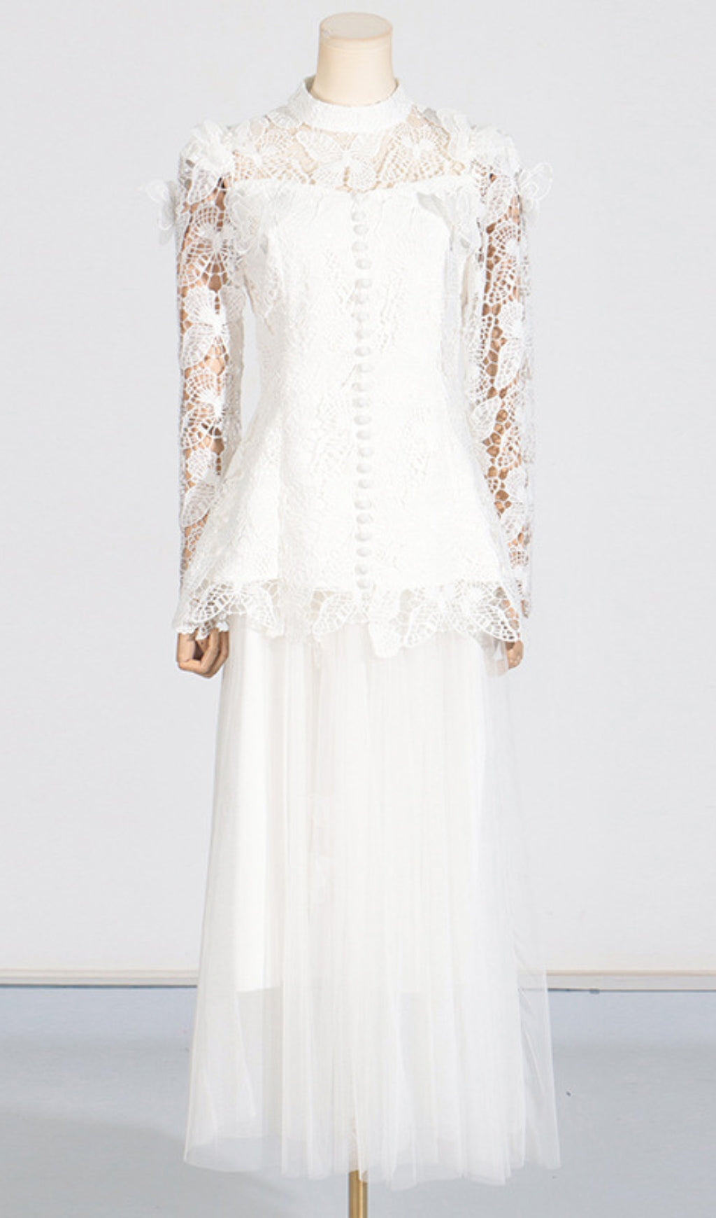 Ceyla Flower Embroidery Mesh Skirt Set