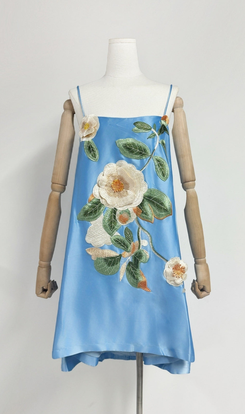 Fina Blue Flower Embroidery Mini Dress