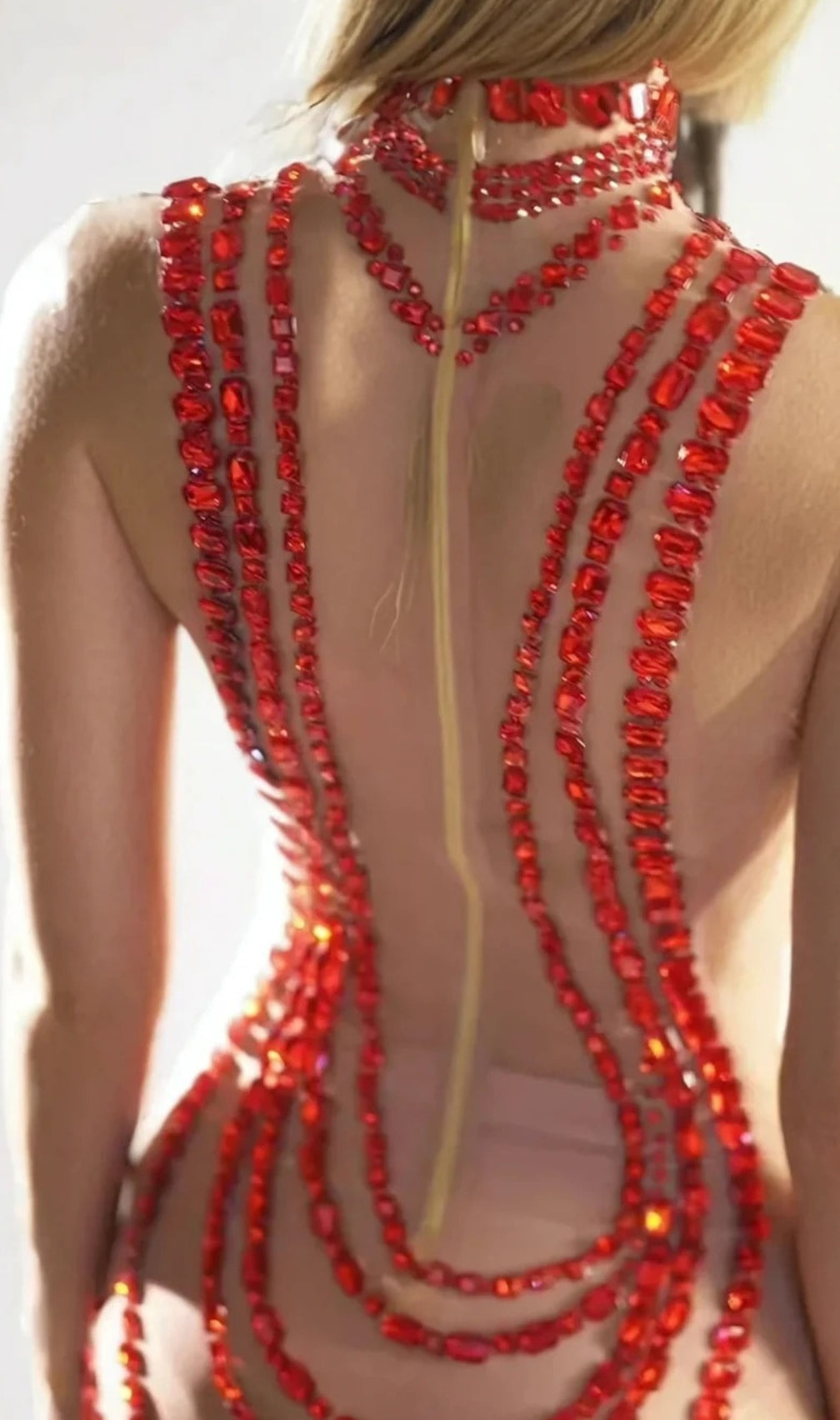 Shelyn Rhinestone Velvet Mermaid Maxi Dress In Red