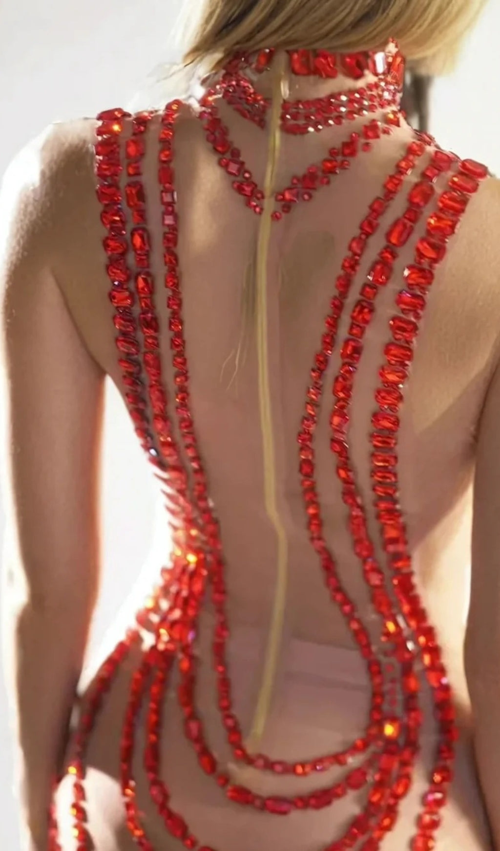 Shelyn Rhinestone Velvet Mermaid Maxi Dress In Red