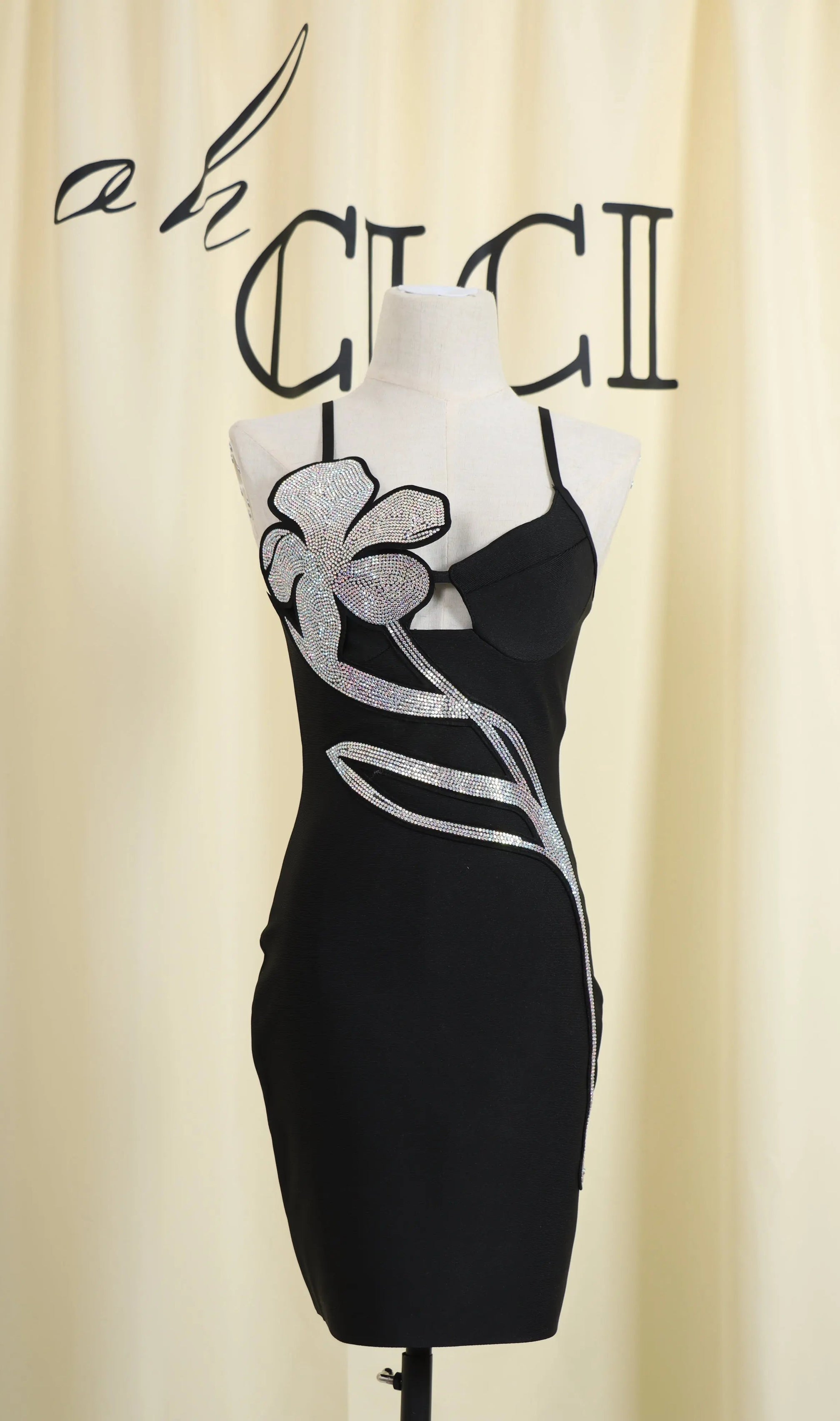 Crystal Flower Bandage Mini Dress