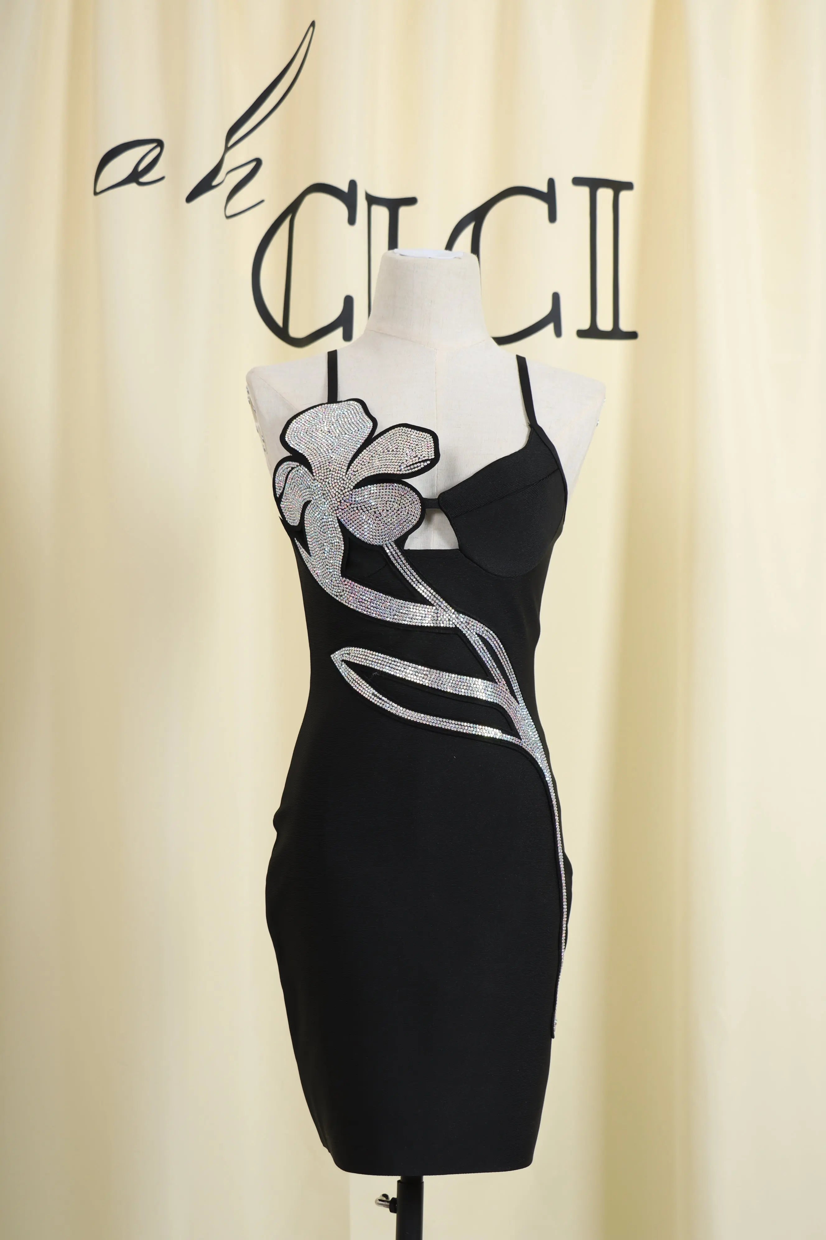 Crystal Flower Bandage Mini Dress