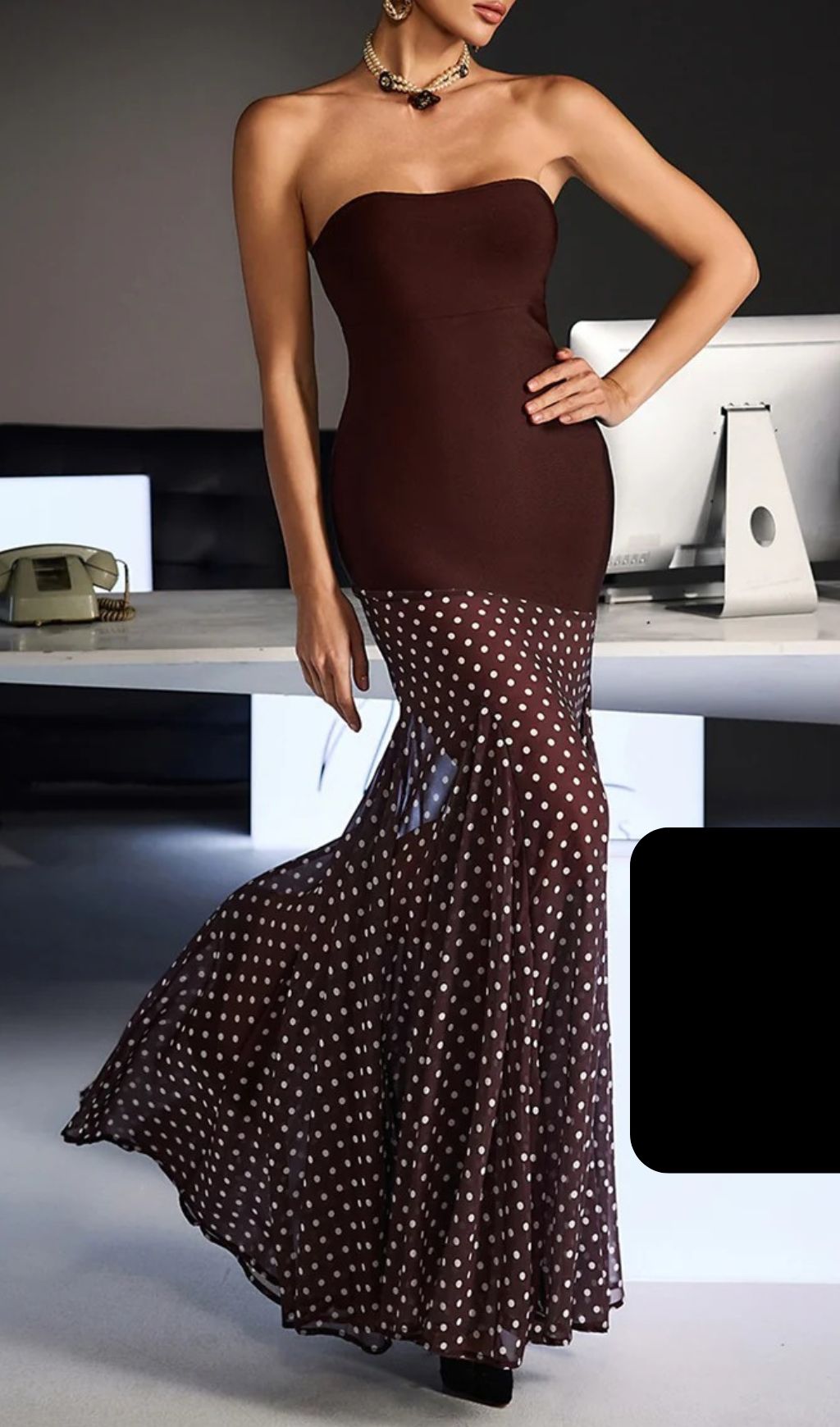 Fermintxo Chic Strapless Bandage Polka Dot Maxi Dress | Sculpted Evening Elegance