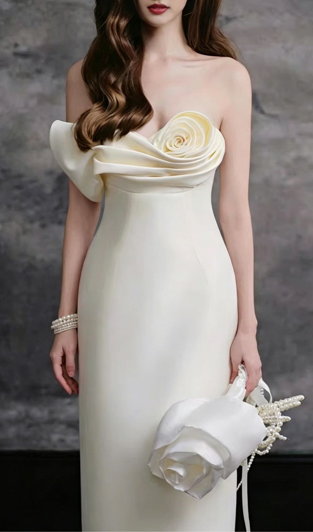 Kinzie Apricot Strapless Flower Maxi Dress