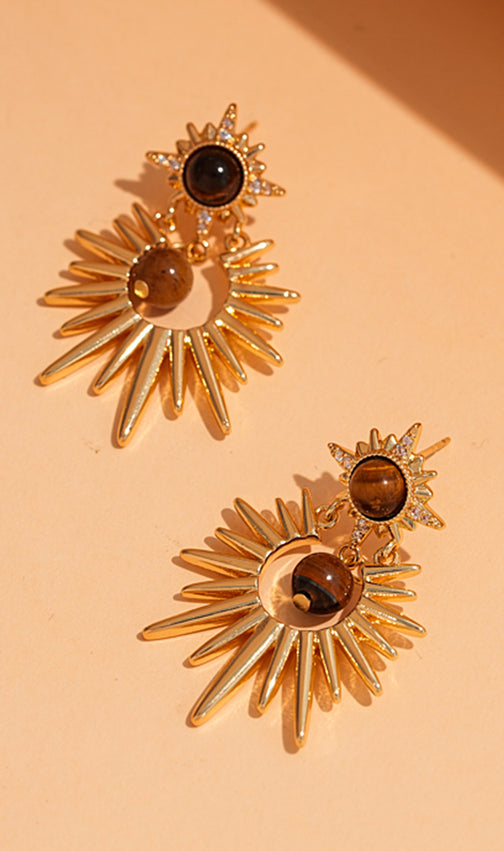 Joselyn Celestial Sunburst Tiger Eye Dangle Earrings