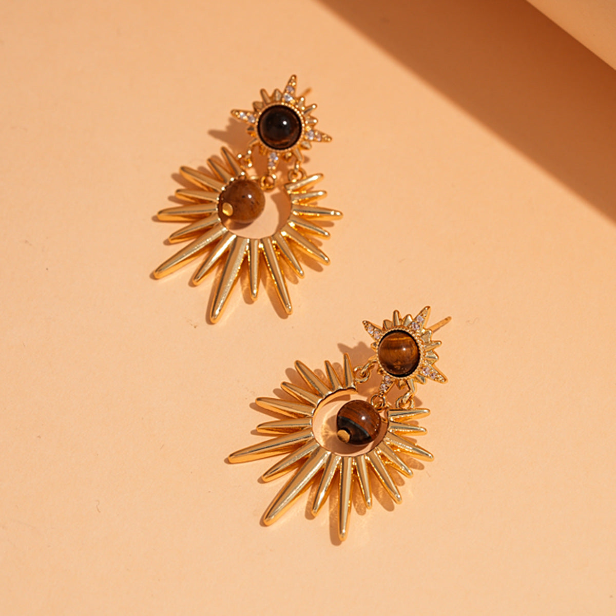 Joselyn Celestial Sunburst Tiger Eye Dangle Earrings