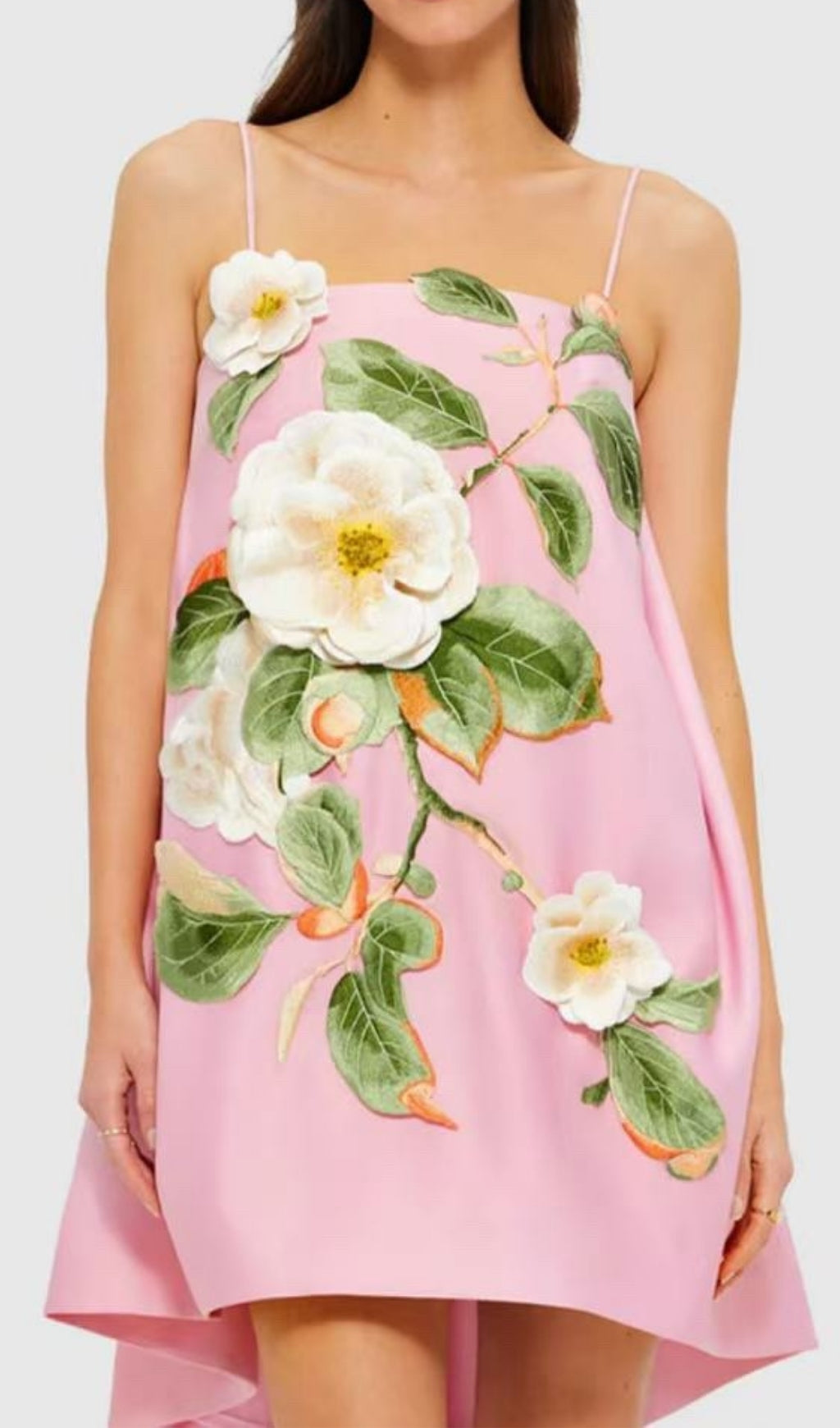 Fina Pink Flower Embroidery Mini Dress