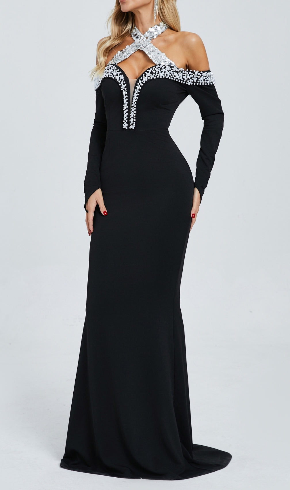 Damir Black Pearl Long Sleeve Maxi Dress