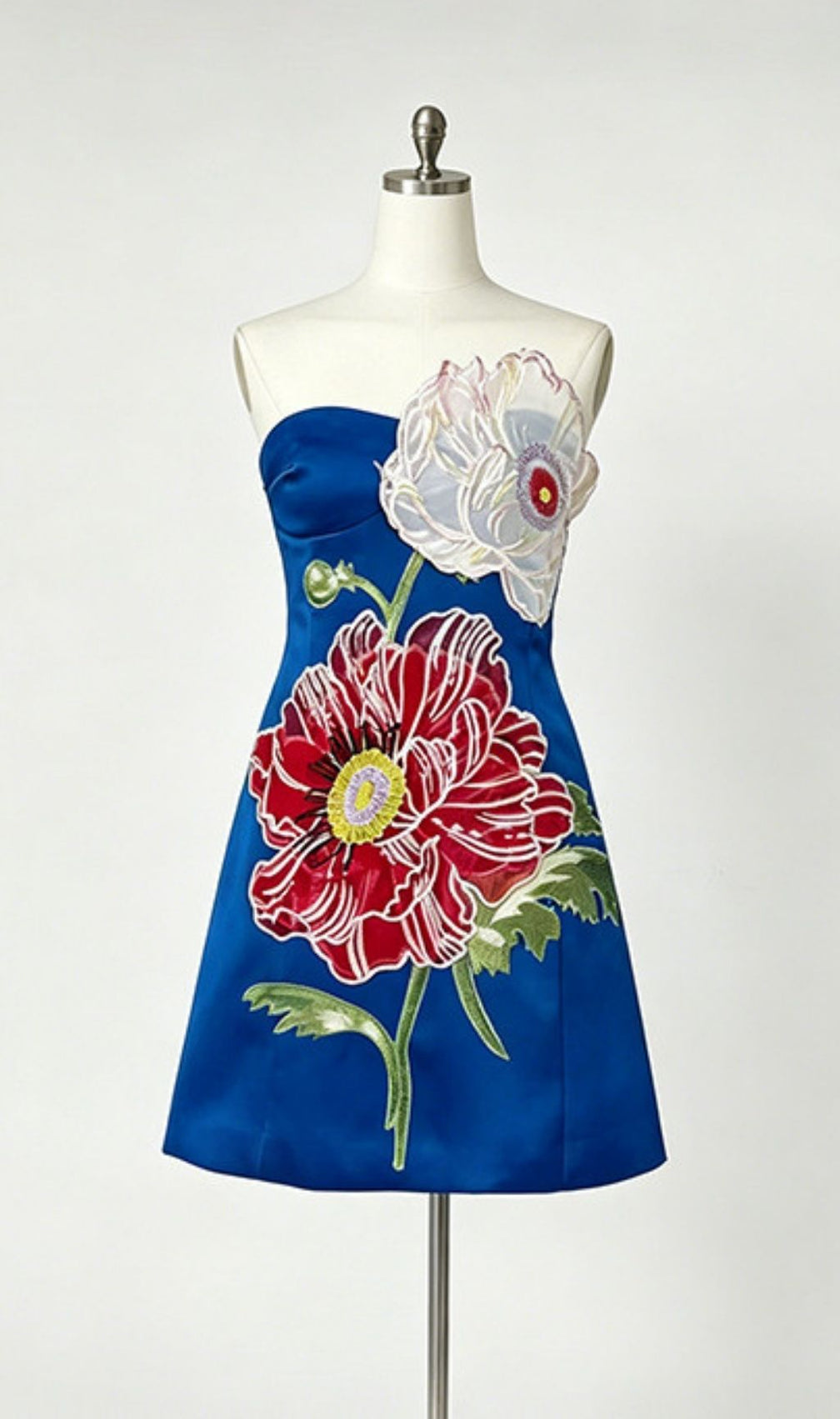 Lailah Blue Strapless Flower Mini Dress
