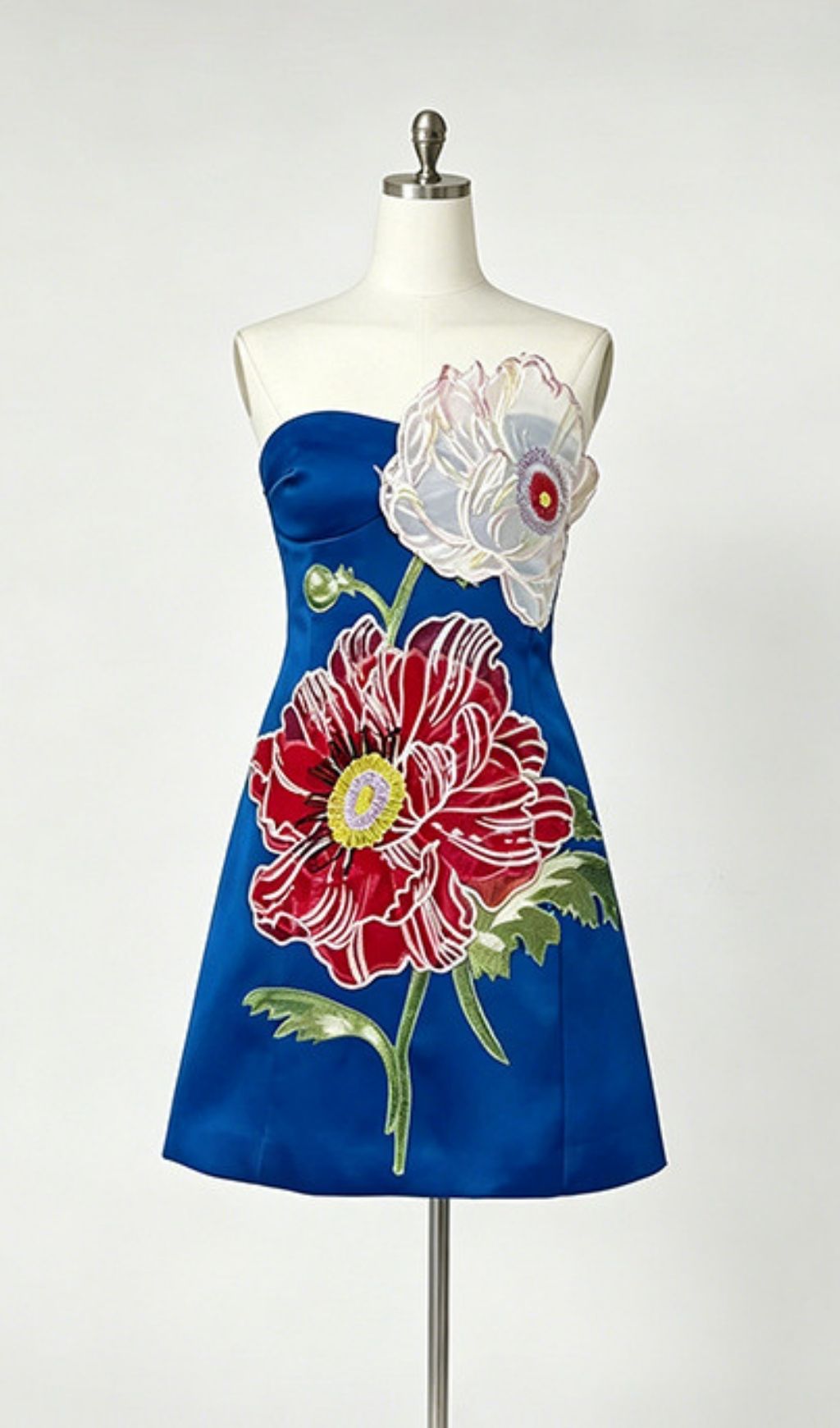Lailah Blue Strapless Flower Mini Dress