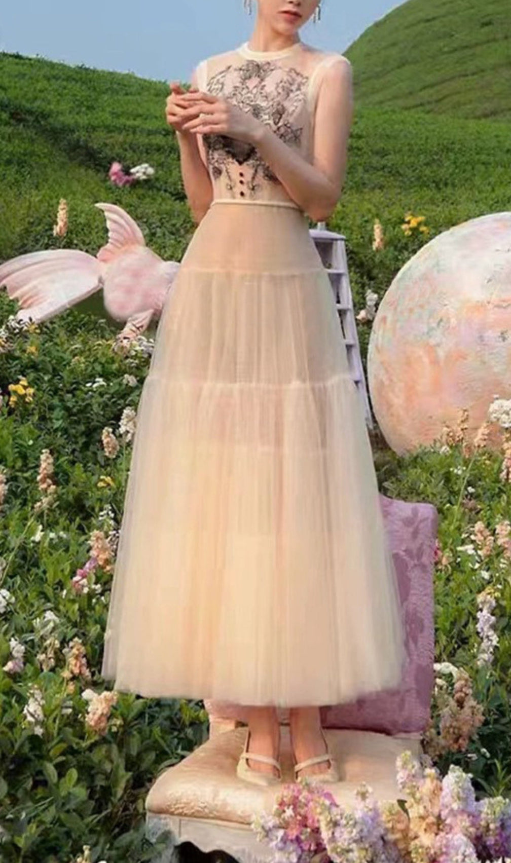 Ansgar Embroidery Mesh Dress