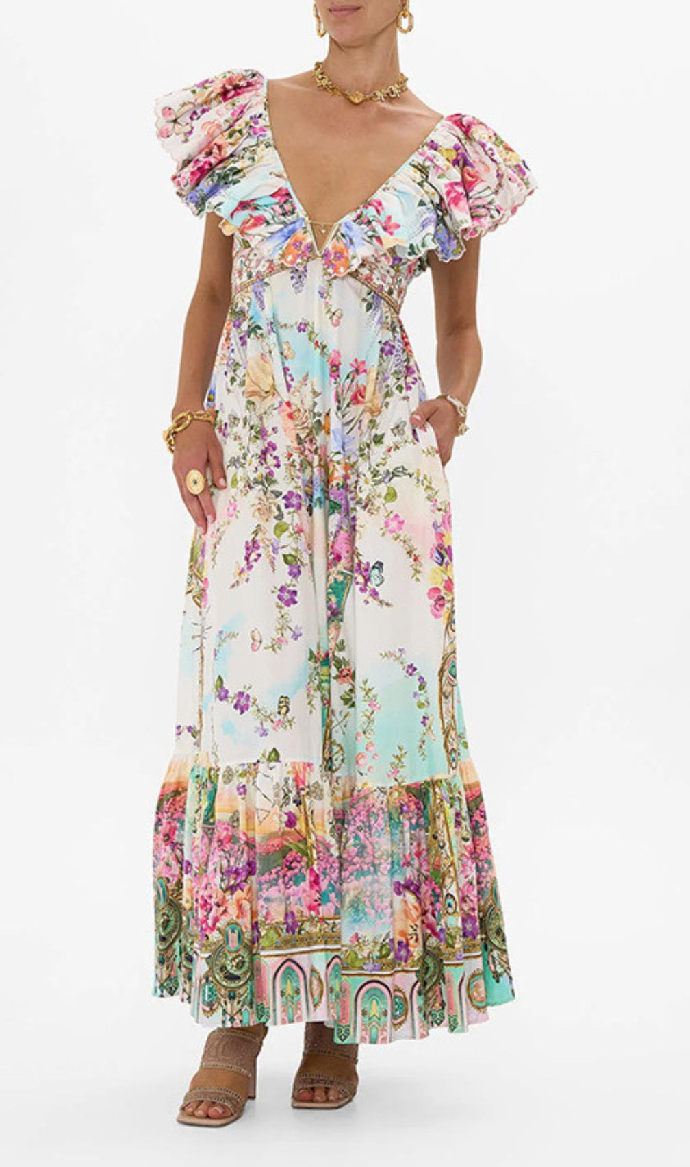 Girija Deep V-Neck Floral Printed Maxi Dress