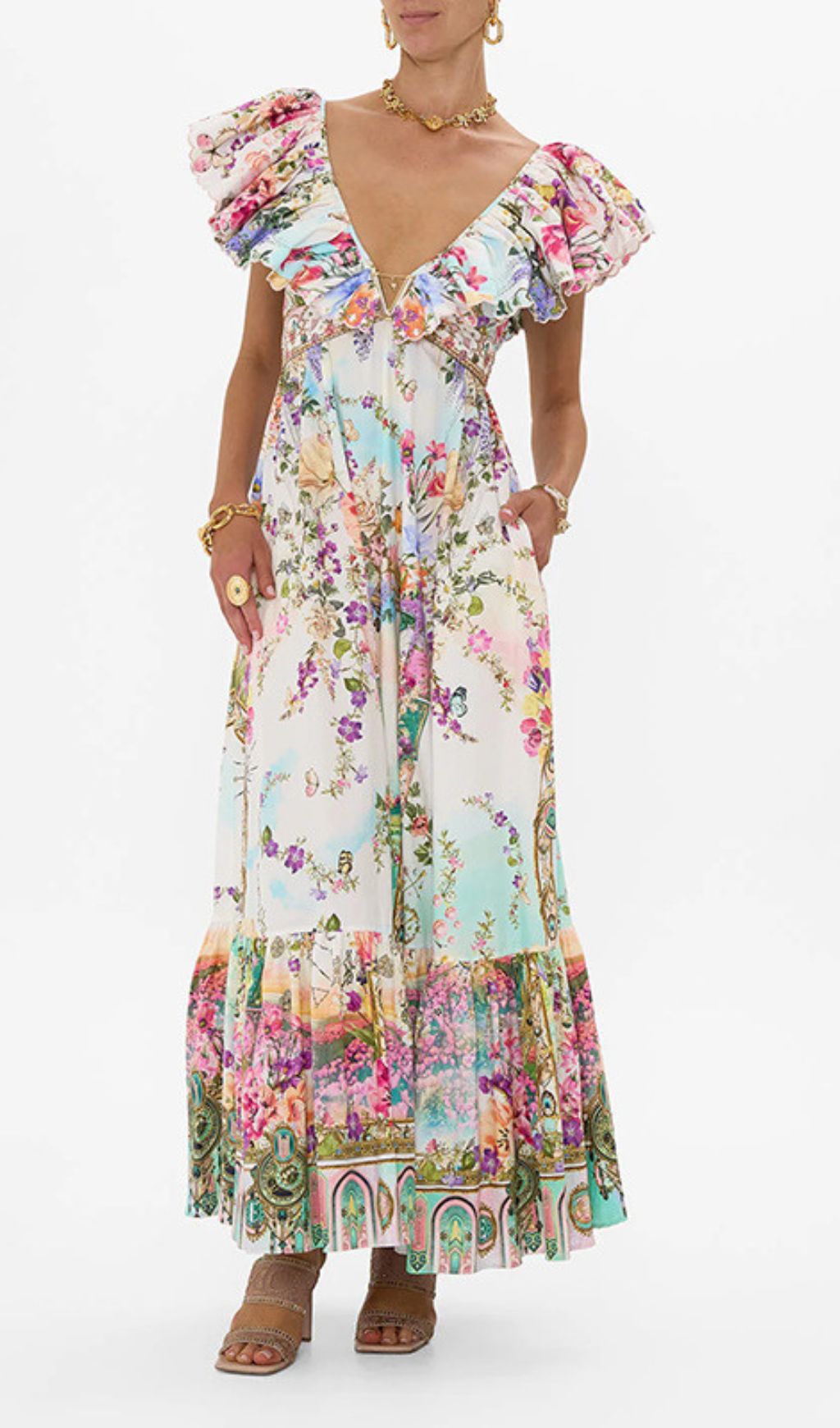 Girija Deep V-Neck Floral Printed Maxi Dress